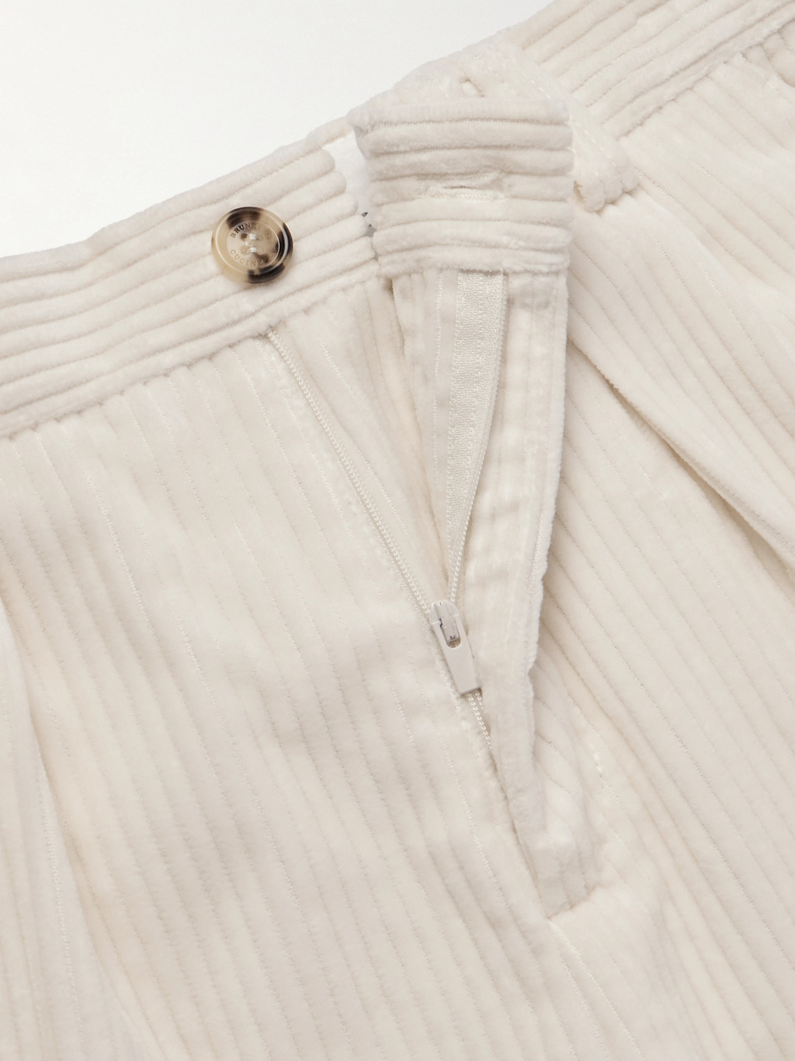 Shop Brunello Cucinelli Straight-leg Pleated Cotton-corduroy Trousers In White
