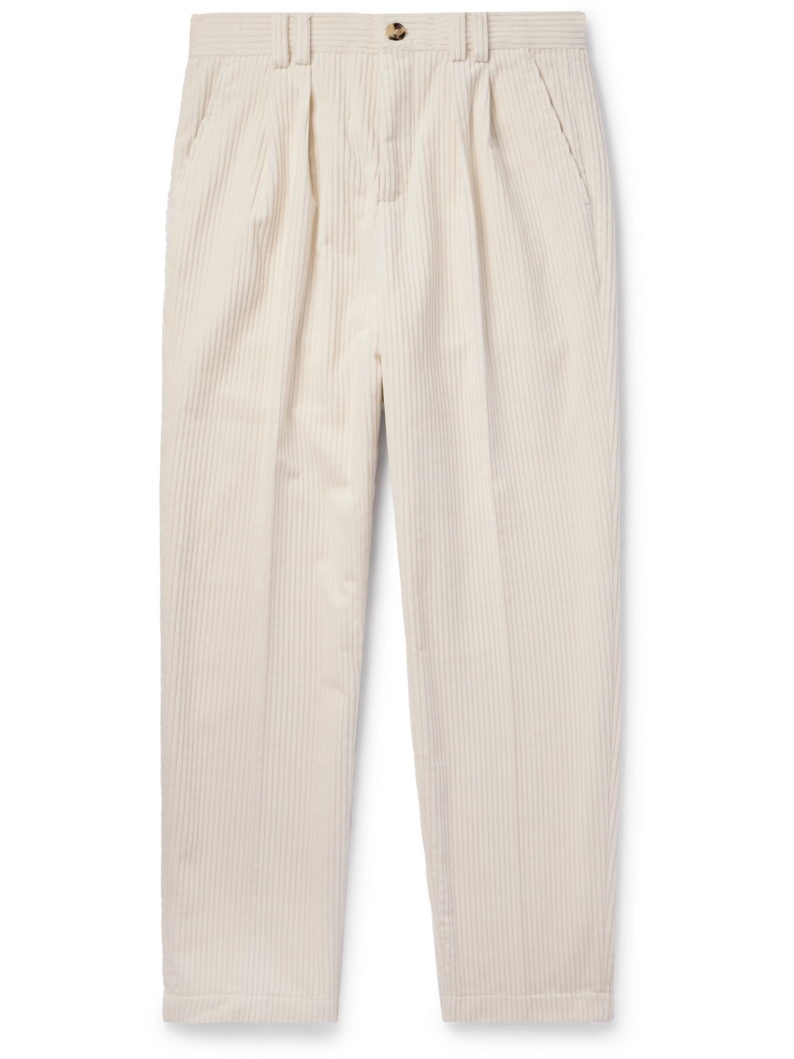 Brunello Cucinelli Straight-leg Pleated Cotton-corduroy Trousers In White