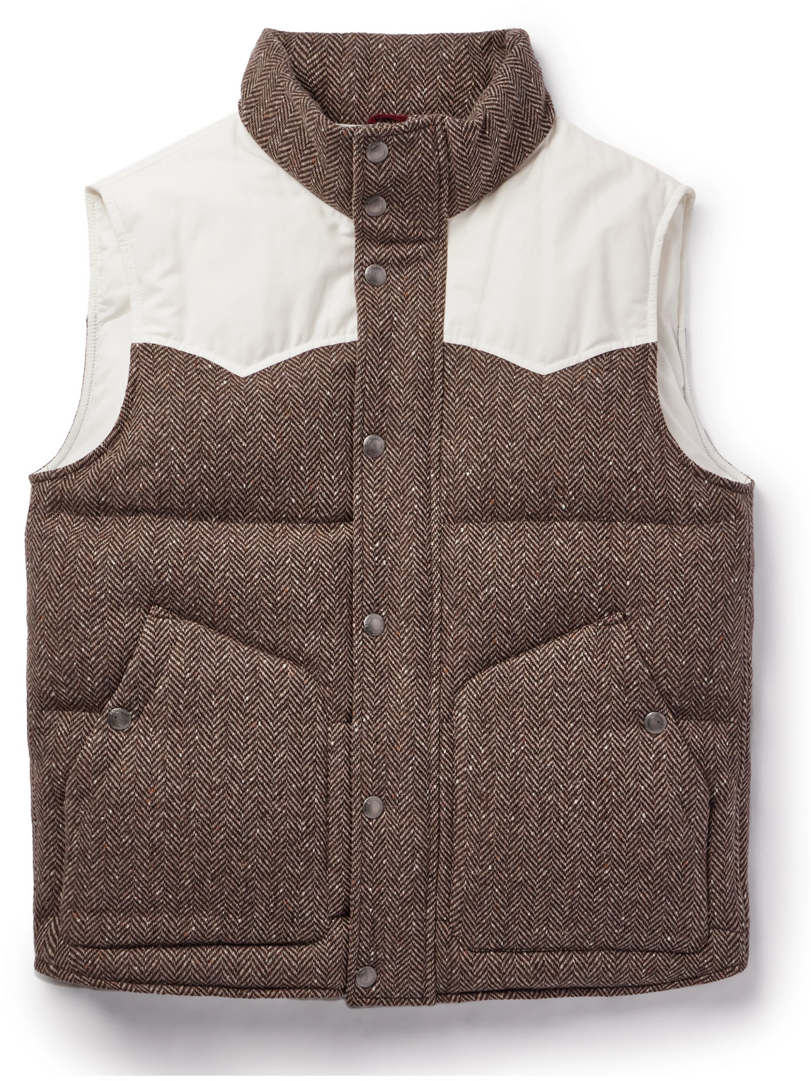 Cotton-Blend and Herringbone Wool and Cashmere-Blend Down Gilet