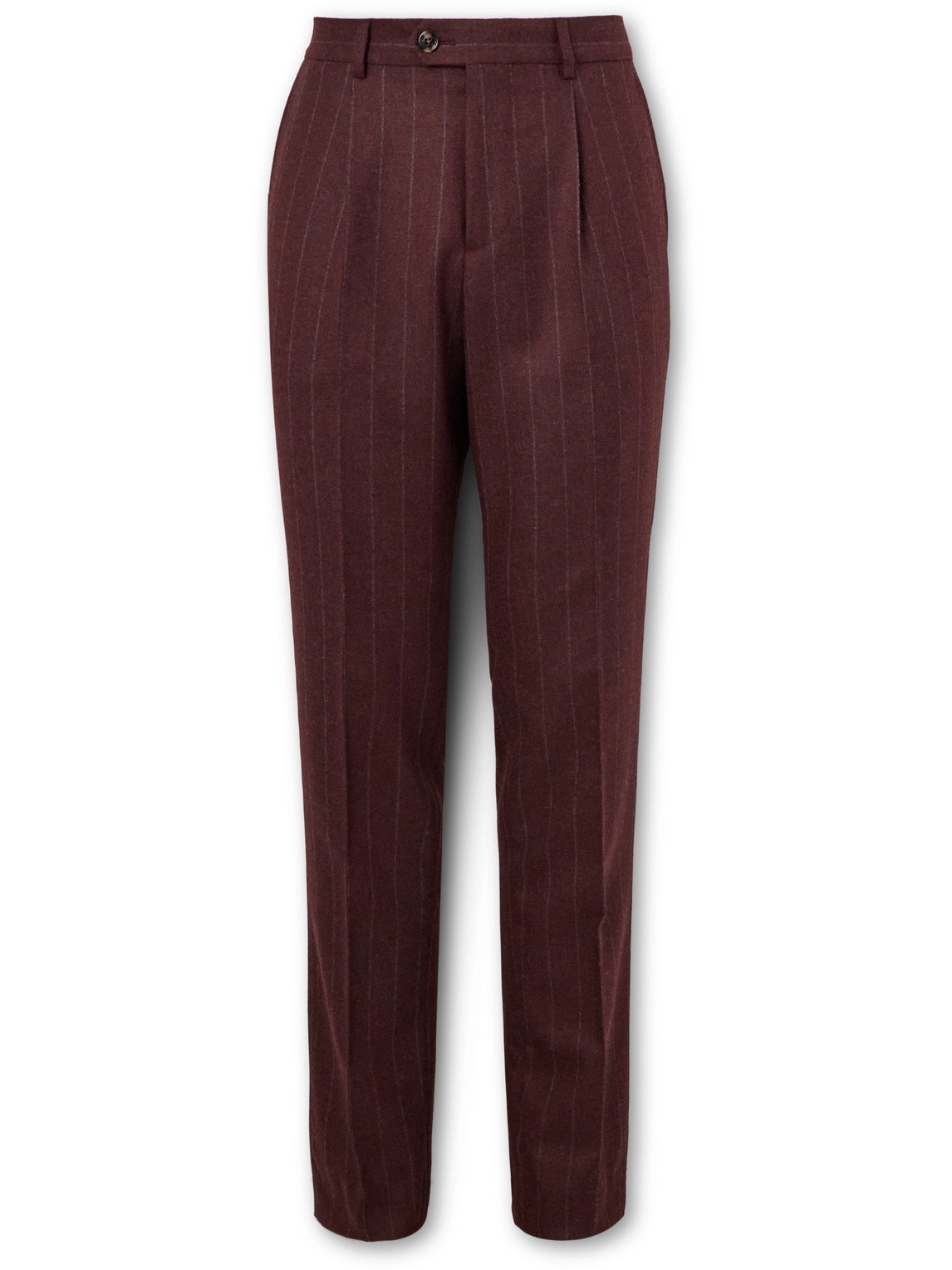 Brunello Cucinelli Straight-leg Pinstriped Brushed Wool, Mohair And Cashmere-blend Suit Trousers In Red