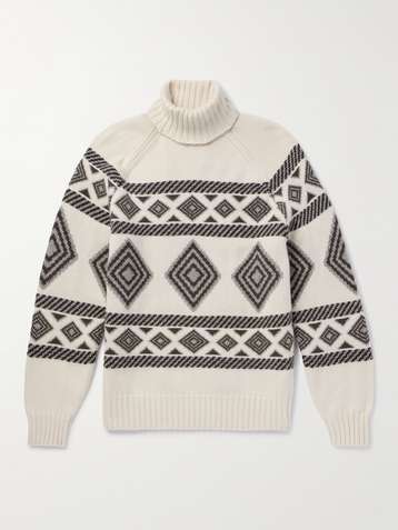 Roll Neck Cashmere Sweater - Grey Melange Fairisle