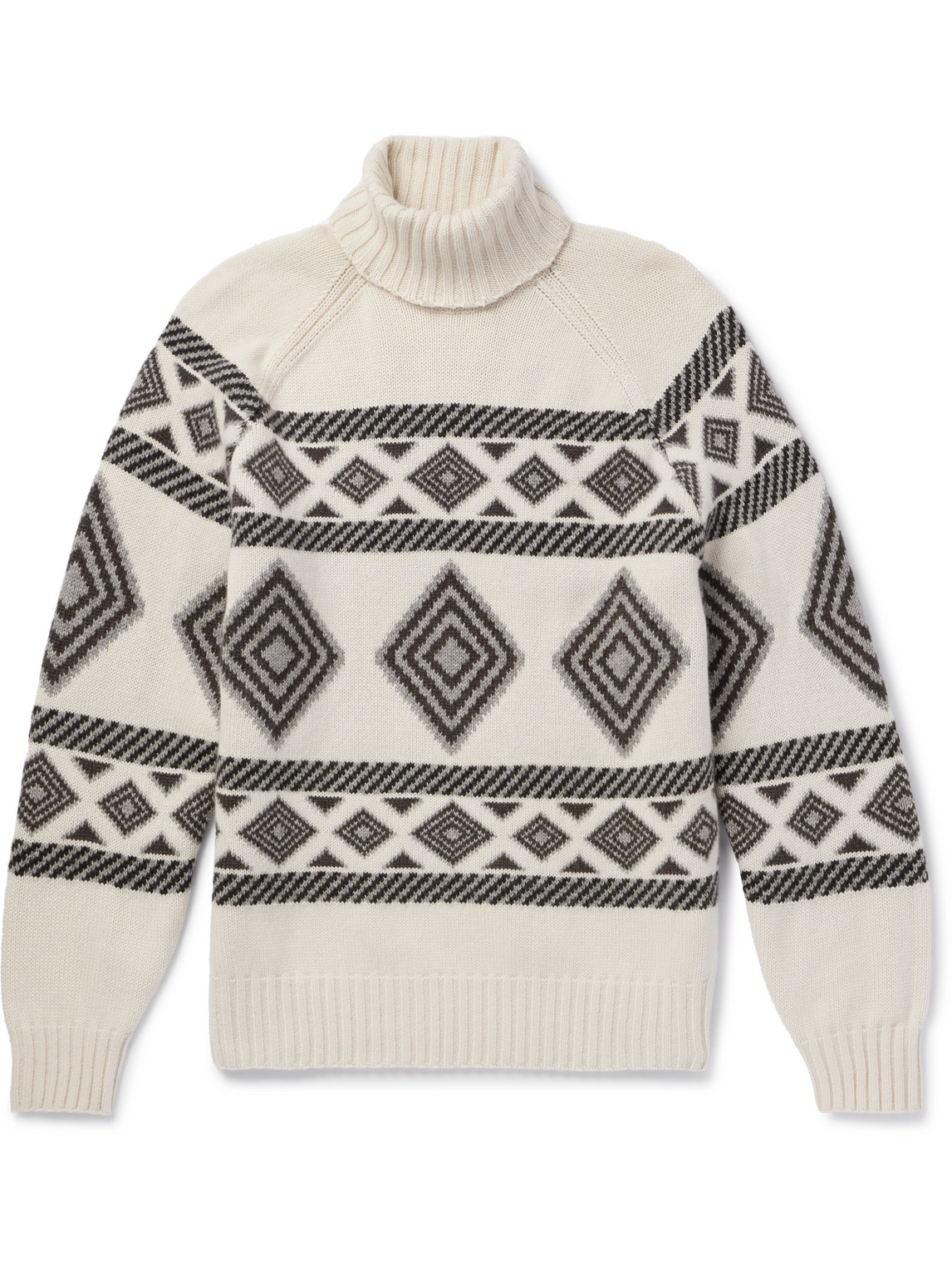 Shop Brunello Cucinelli Fair Isle Cashmere Rollneck Sweater In Neutrals