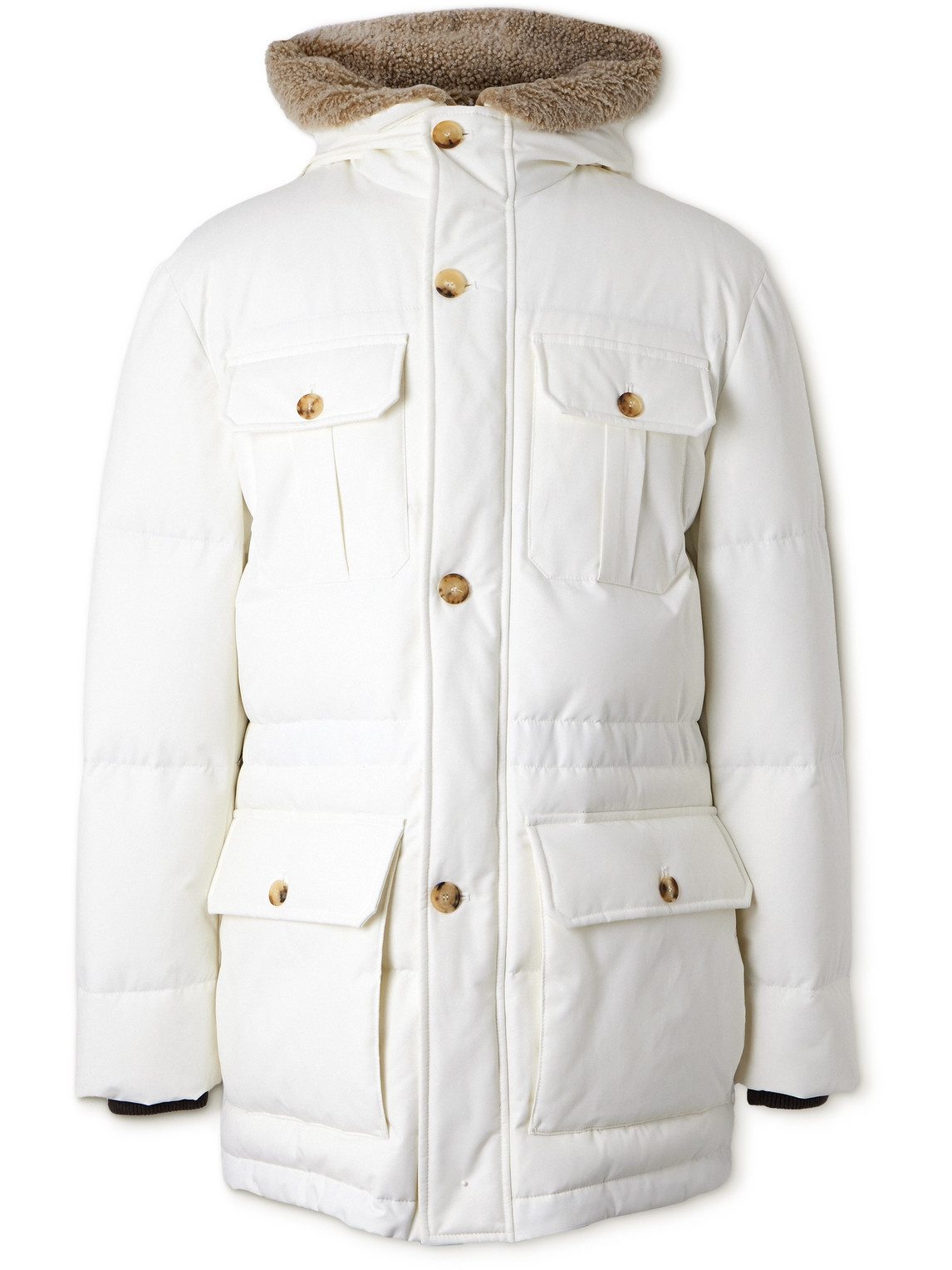 Brunello Cucinelli Shearling-trimmed Cotton-blend Shell Hooded Down Parka In White