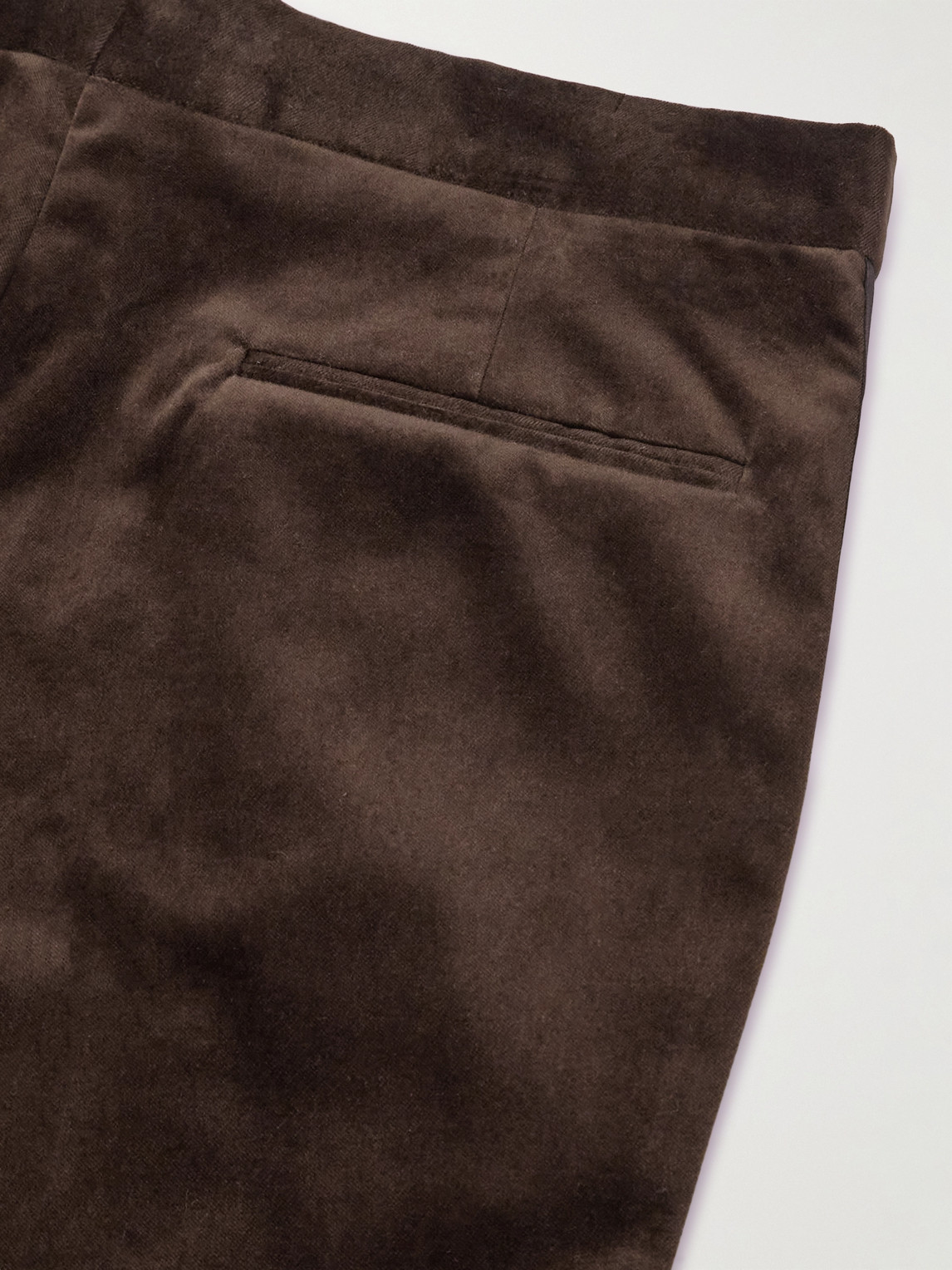  Brunello Cucinelli - Straight-leg Pleated Satin-trimmed Cotton-velvet Tuxedo Trousers - Men - Brown - It 56 