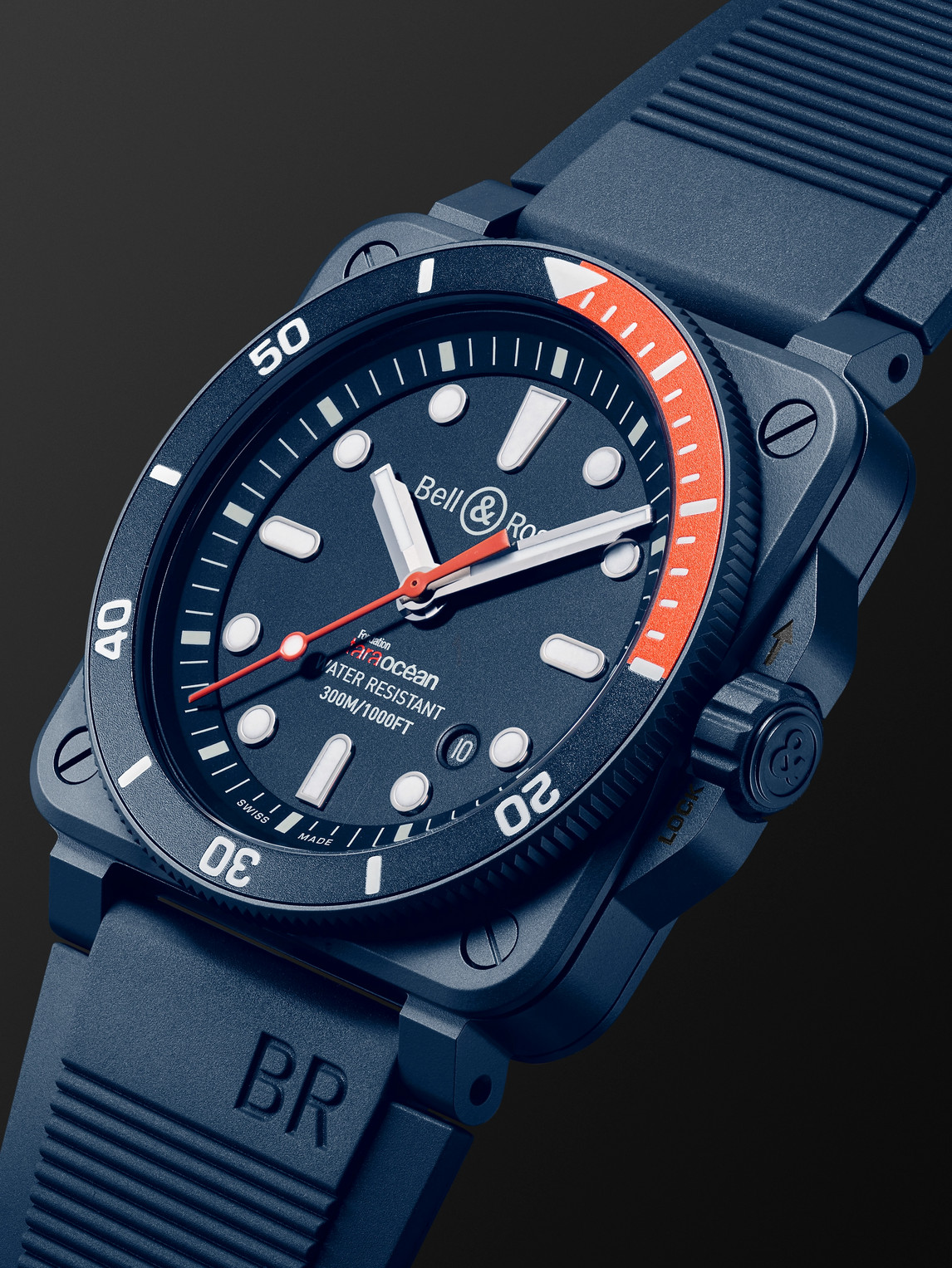Shop Bell & Ross Br 03-92 Diver Tara Limited Edition Automatic 42mm Ceramic And Rubber Watch, Ref. No. Br0392-d-tr-ce In Blue
