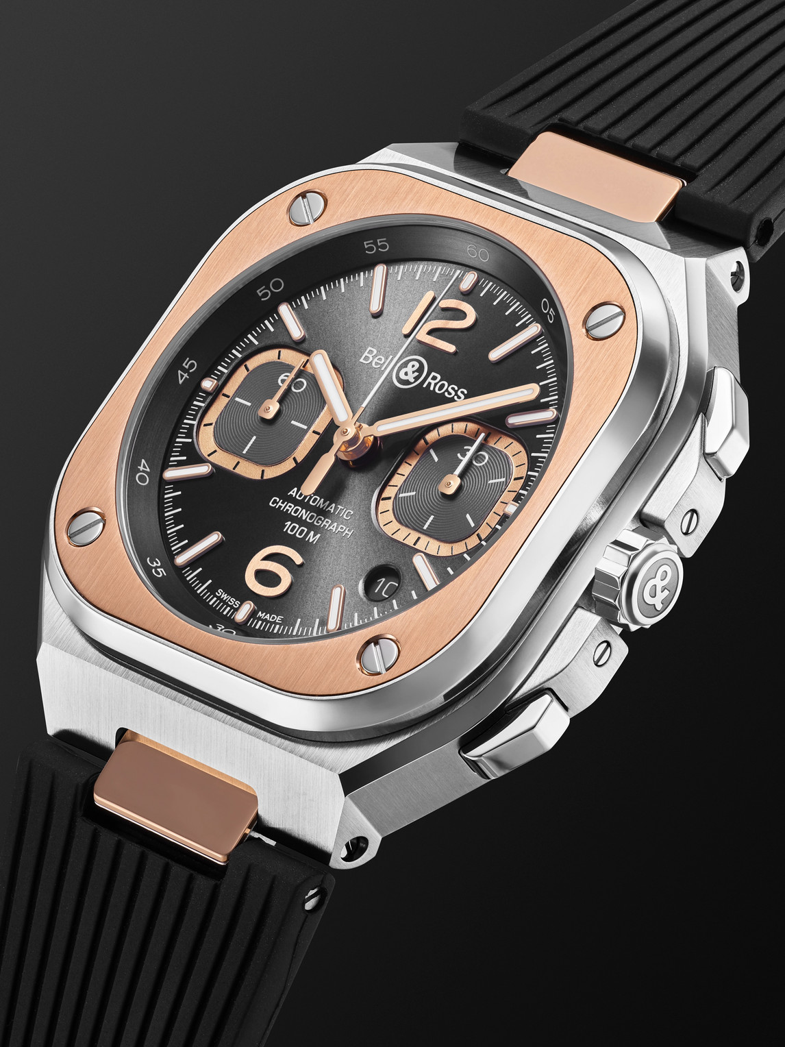  Bell & Ross - Br 05 Automatic Chronograph 42mm 18-karat Rose Gold, Stainless Steel And Rubber Watch, Ref. No. Br05c-rth-stpg/srb - Men - Black 