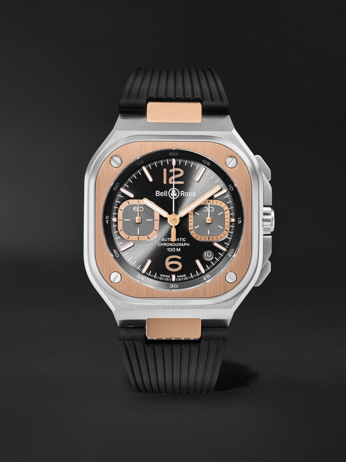 Bell & Ross BR 05 Automatic Chronograph 42mm 18-Karat Rose Gold, Stainless Steel and Rubber Watch, Ref. No. BR05C-RTH-STPG/SRB - Men
