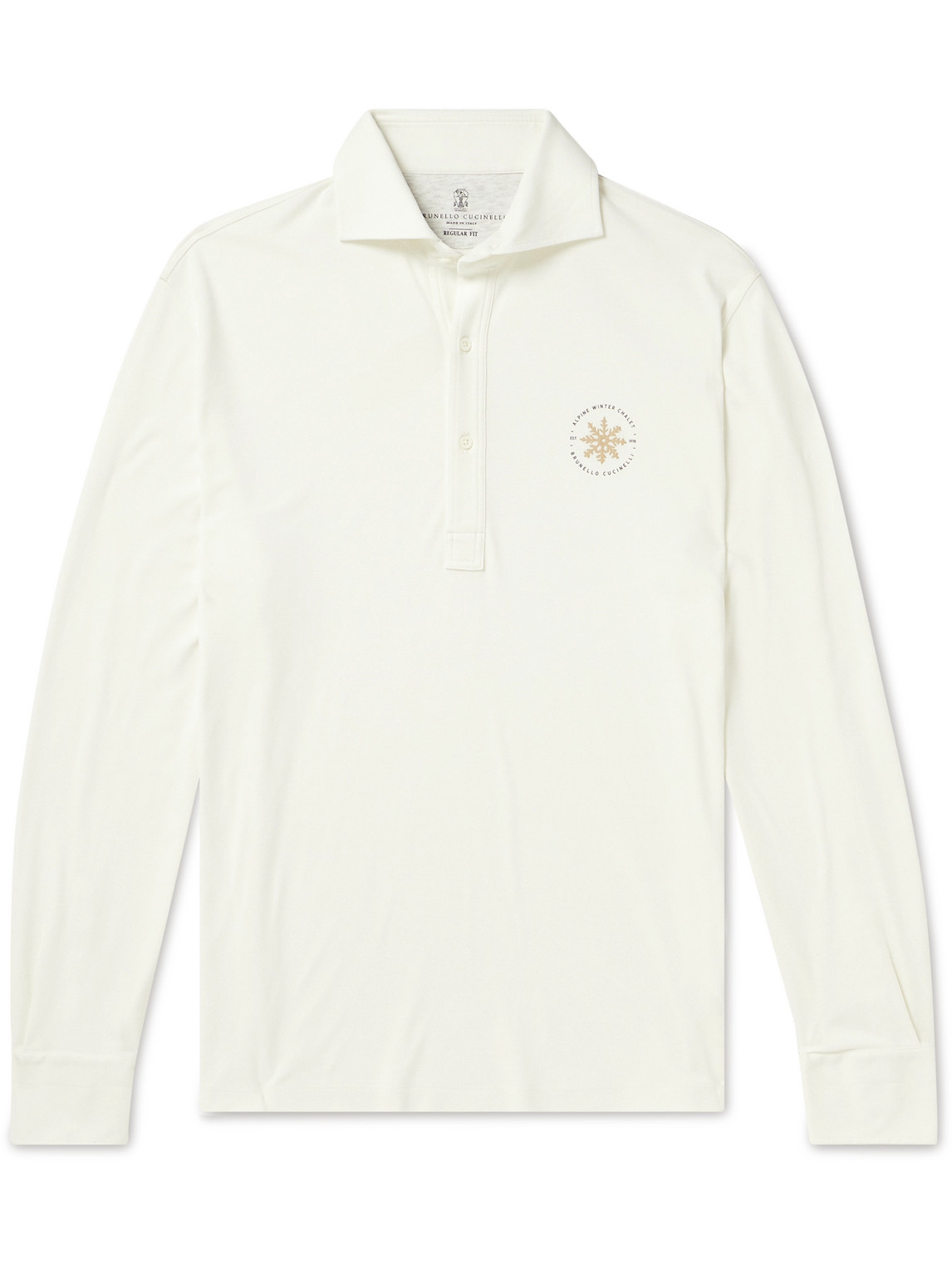 Brunello Cucinelli Snowflake Logo-print Cotton And Silk-blend Polo Shirt In White