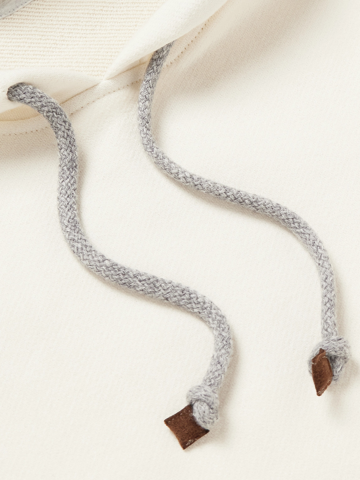 Shop Brunello Cucinelli Brushed Cotton-jersey And Ribbed Virgin Wool, Cashmere And Silk-blend Hoodie In White