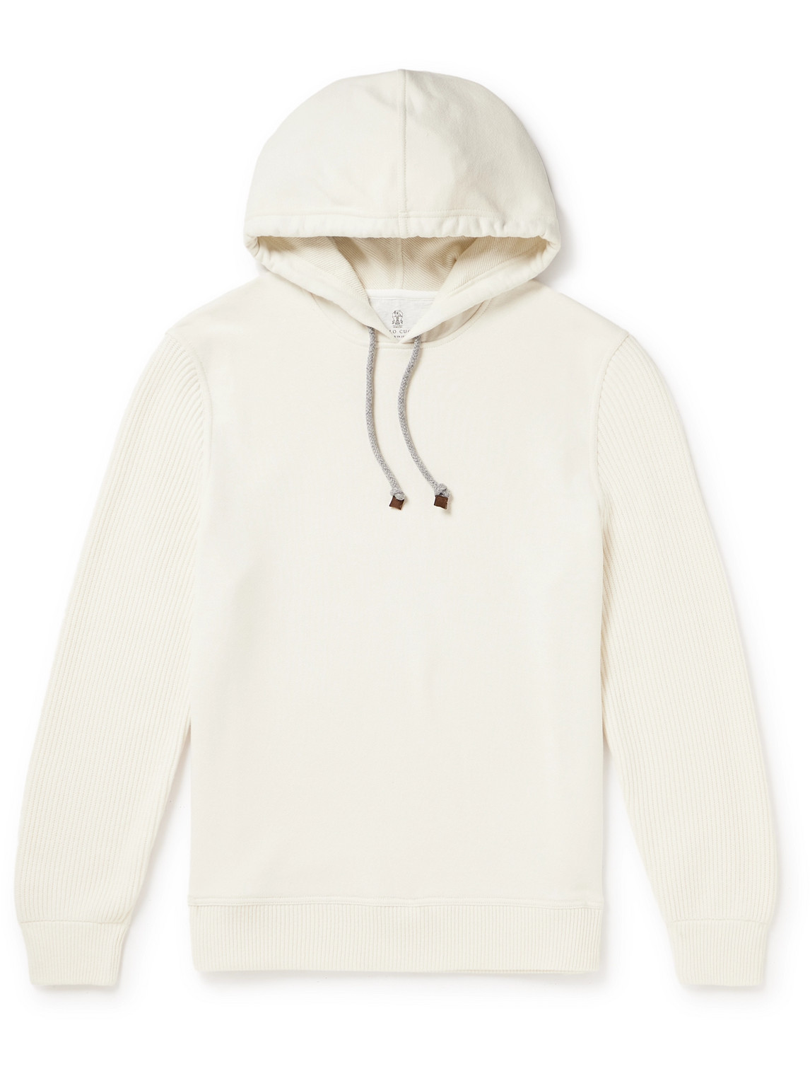 Brushed Cotton-Jersey and Ribbed Virgin Wool, Cashmere and Silk-Blend Hoodie