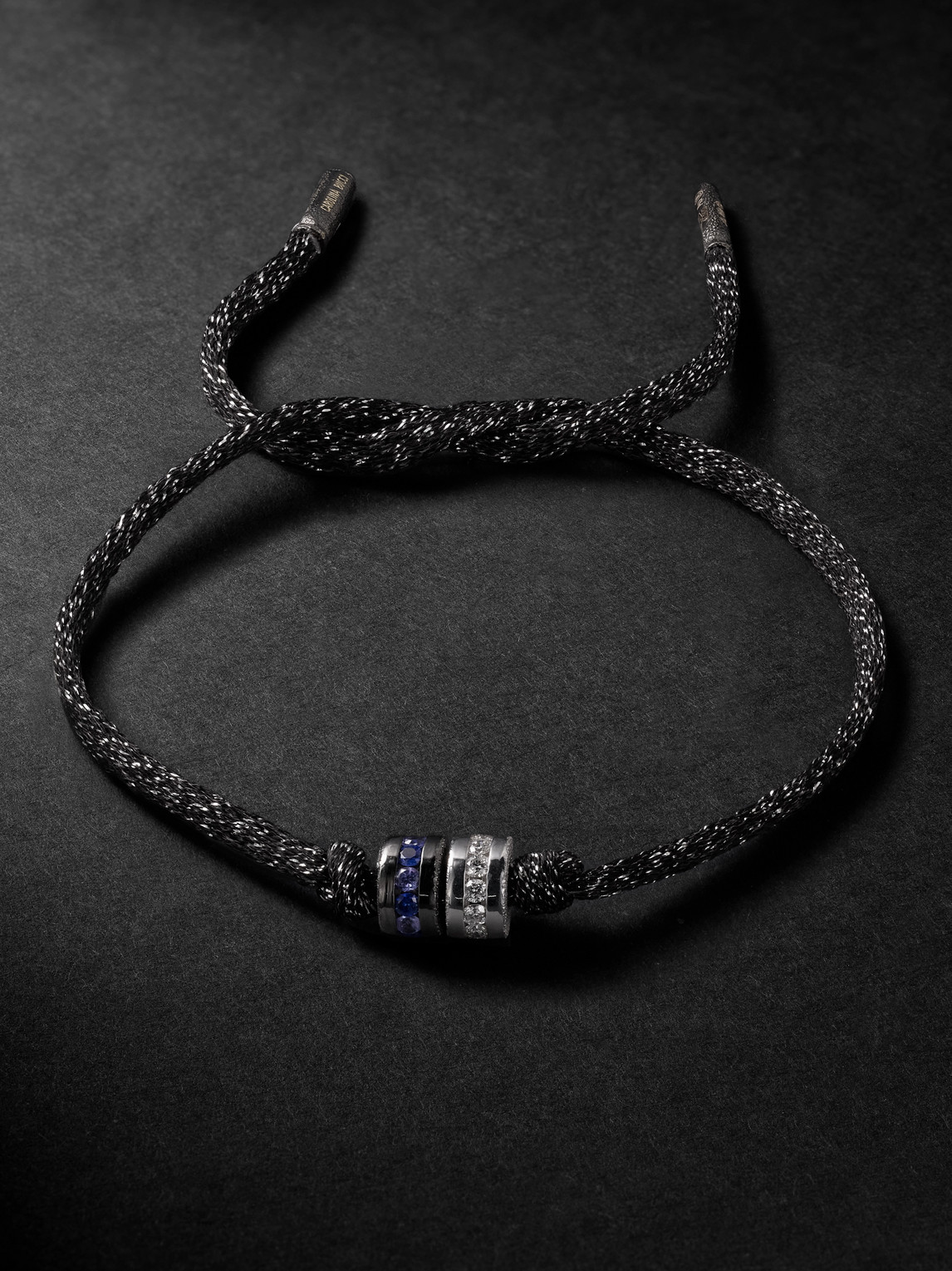 Carolina Bucci Forte Blackened And White Gold, Sapphire, Diamond And Lurex Bracelet In Gray