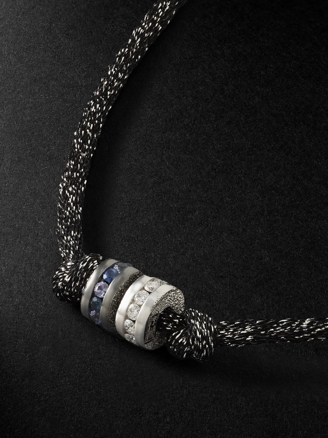 Shop Carolina Bucci Forte Blackened And White Gold, Sapphire, Diamond And Lurex Necklace