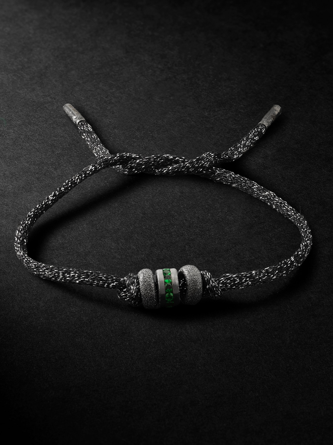 Carolina Bucci Forte Blackened Gold, Tsavorite And Lurex Bracelet In Metallic