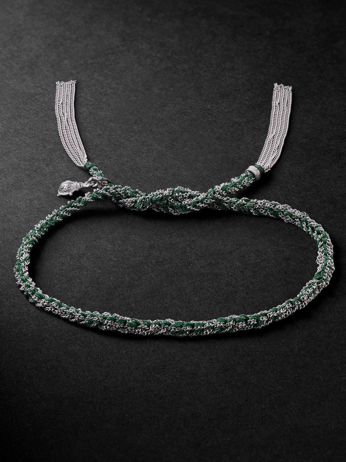 Carolina Bucci Fortune Lucky White Gold And Silk Bracelet In Green