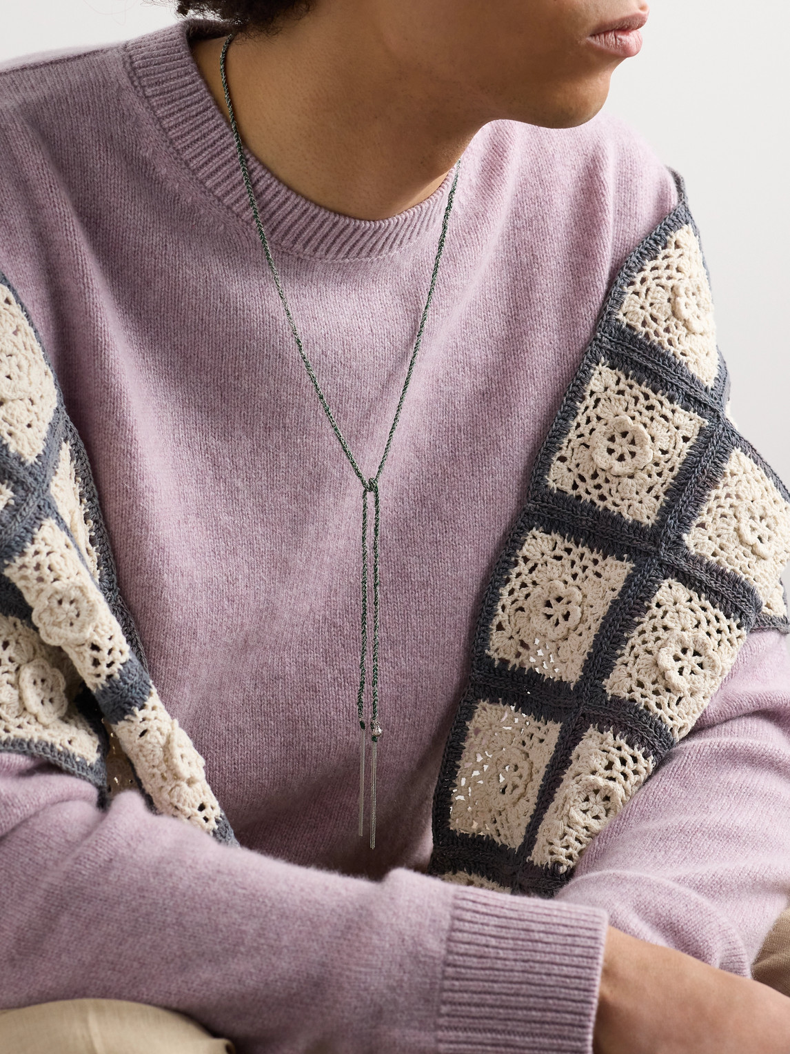 Shop Carolina Bucci Fortune Lucky White Gold And Silk Necklace