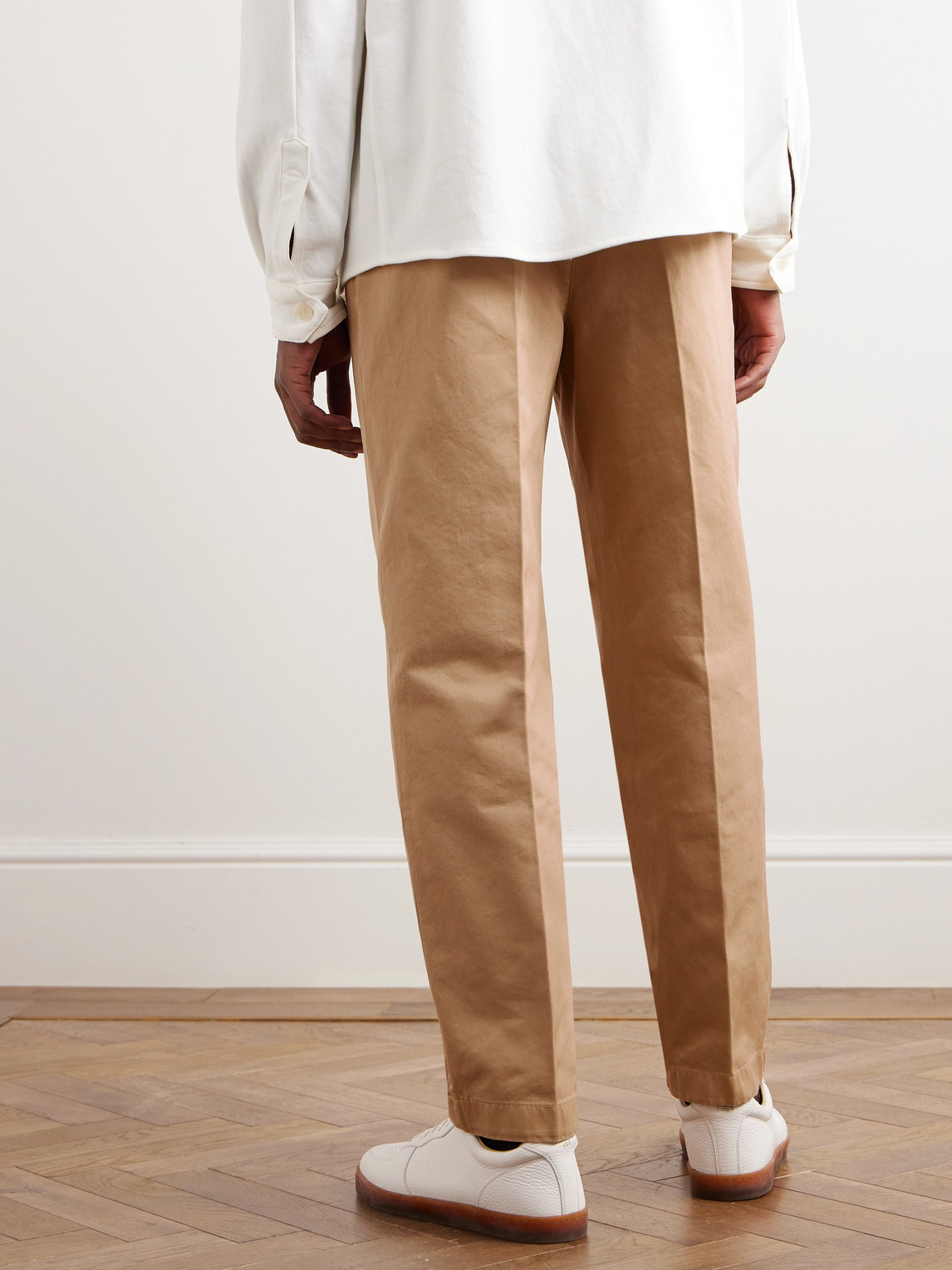 Shop Brunello Cucinelli Straight-leg Pleated Cotton-twilll Trousers In Brown