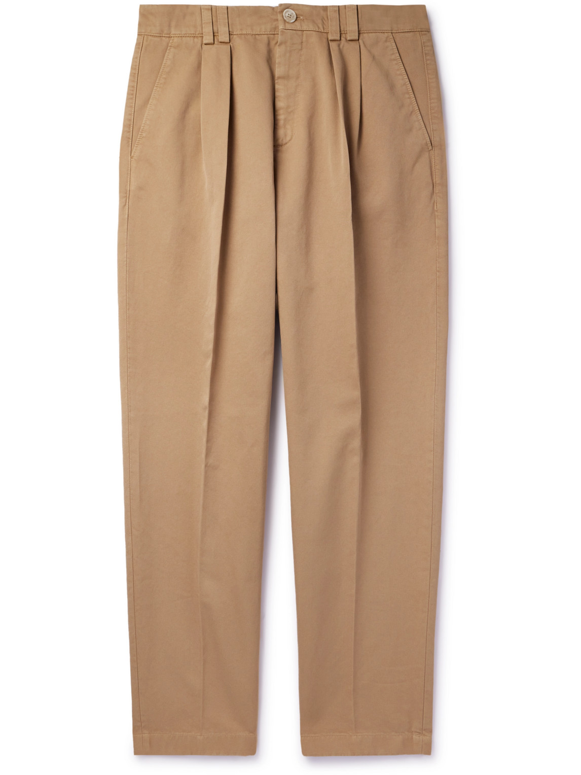 Brunello Cucinelli Straight-leg Pleated Cotton-twilll Trousers In Brown