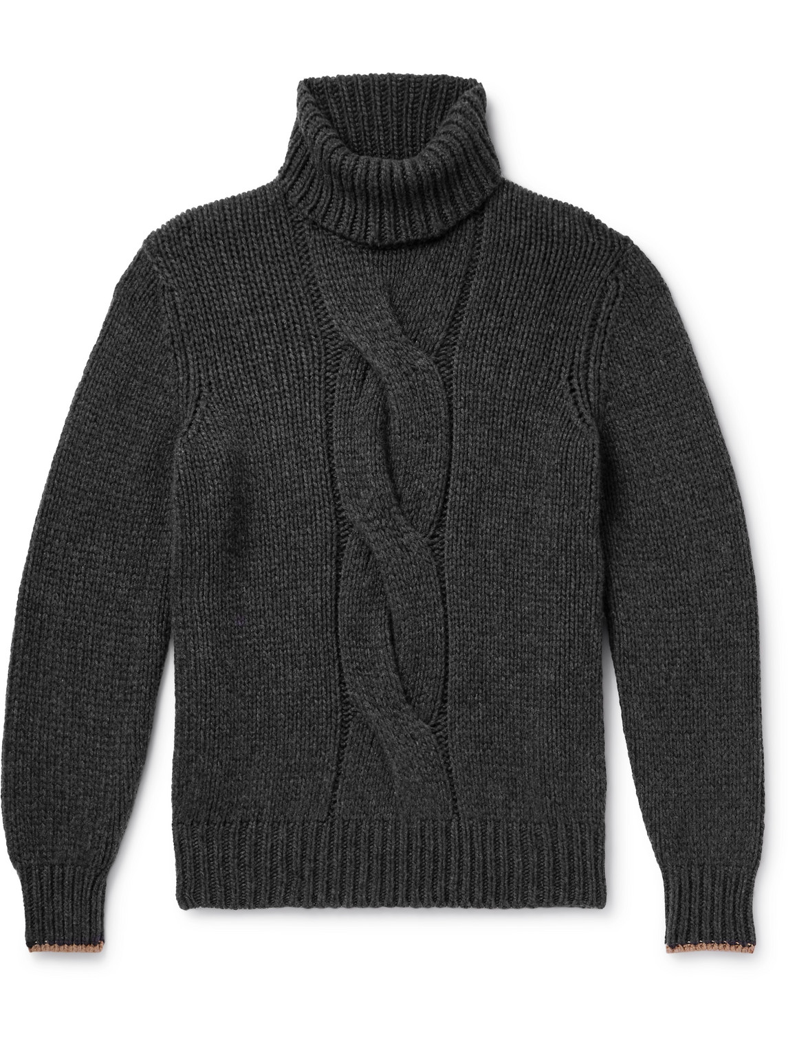 Brunello Cucinelli Cable-knit Cashmere Rollneck Sweater In Gray