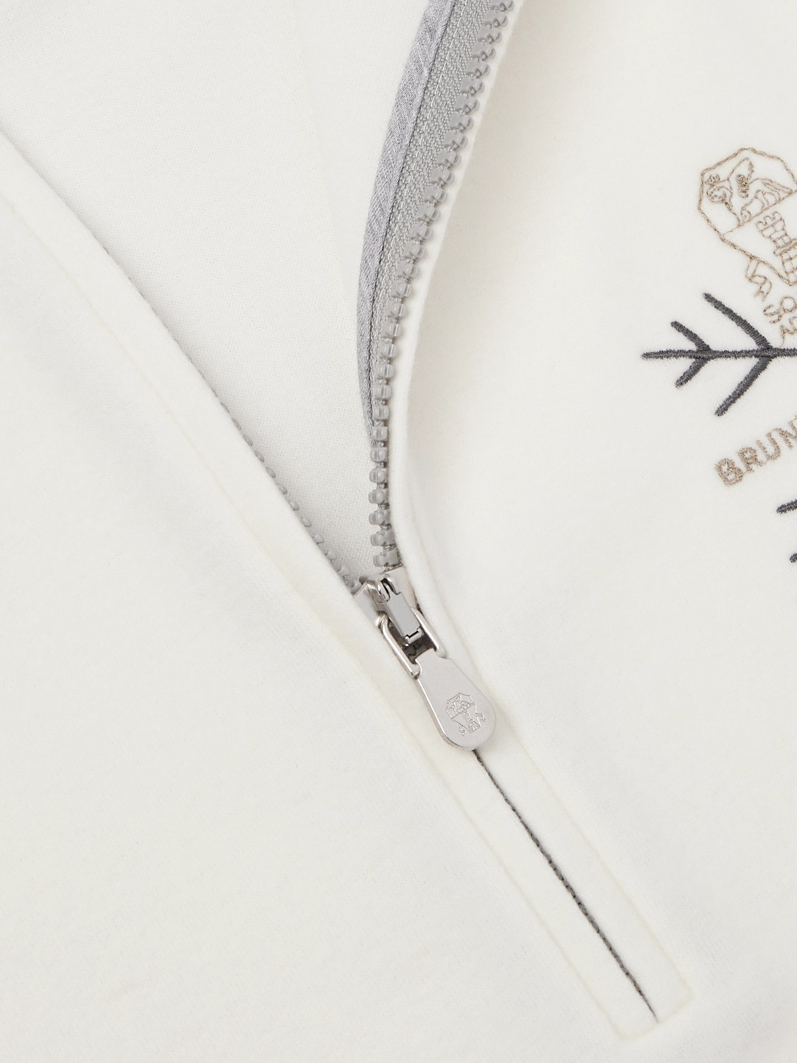 Shop Brunello Cucinelli Logo-embroidered Fleece Half-zip Ski Base Layer In White