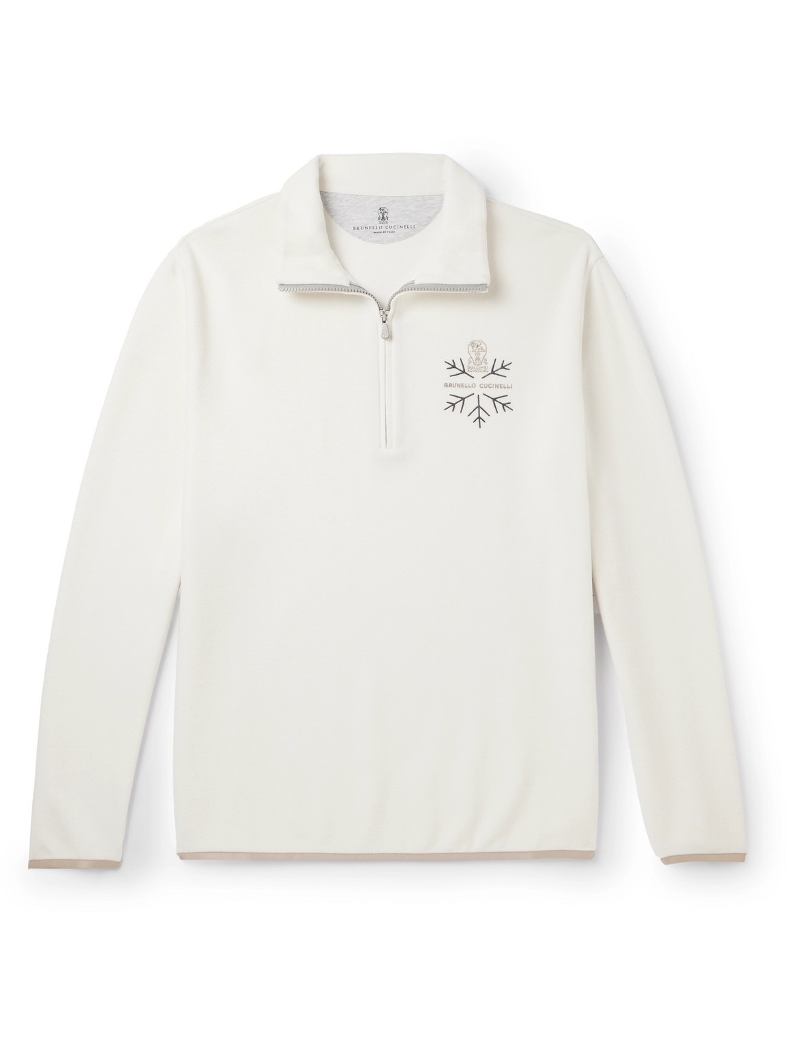 Brunello Cucinelli Logo-embroidered Half-zip Sweatshirt In White