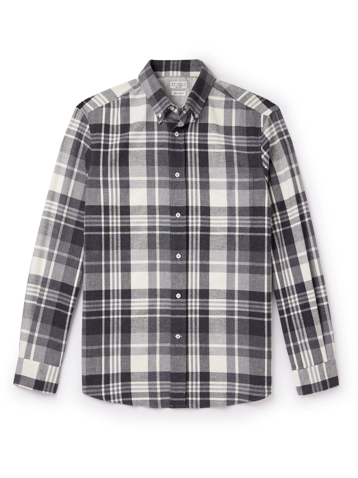Brunello Cucinelli Madras Button-down Collar Checked Cotton-flannel Shirt In Black