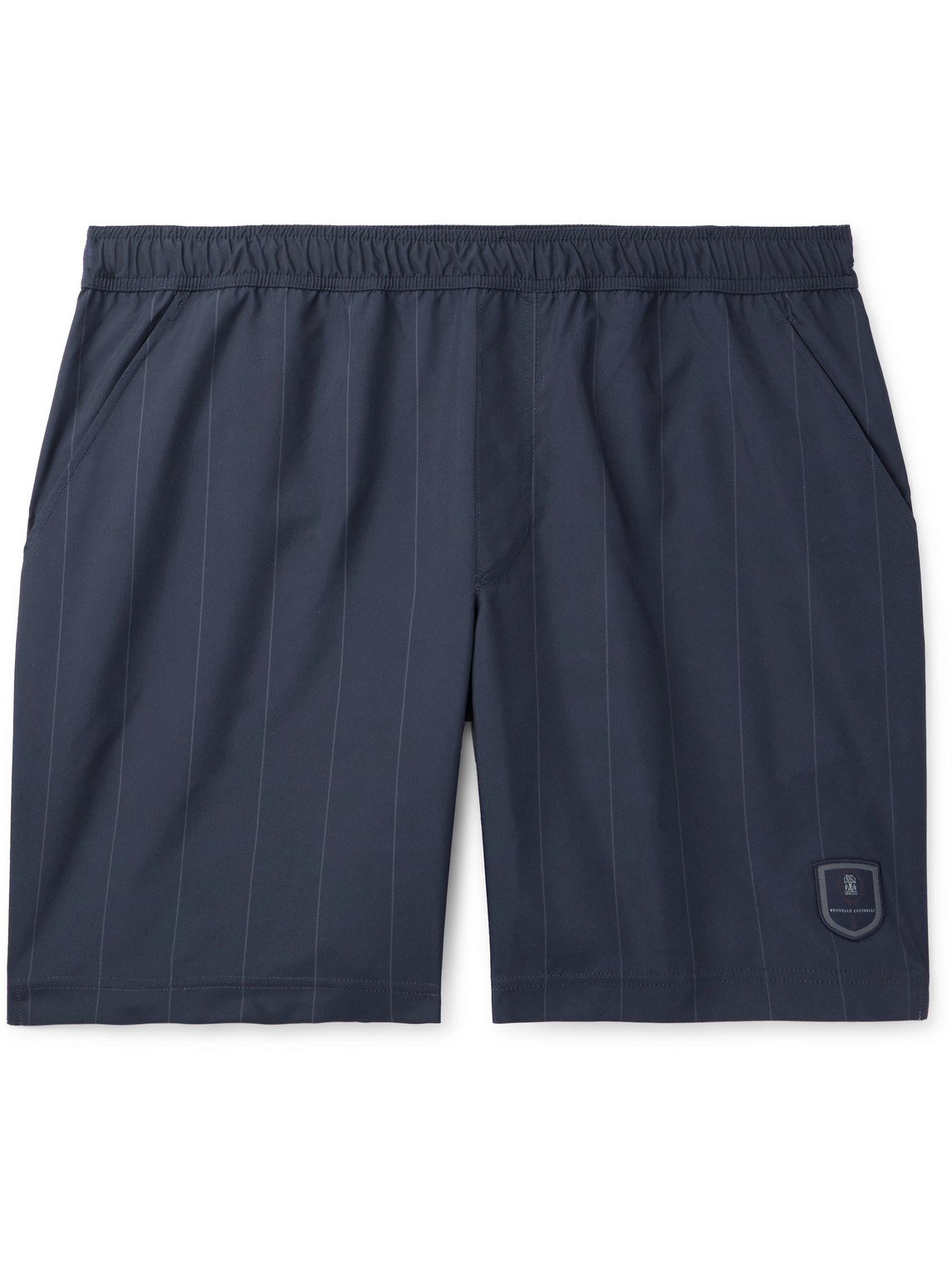 Brunello Cucinelli - Straight-Leg Logo-Appliquéd Striped Shell Tennis Shorts - Men - Blue - L