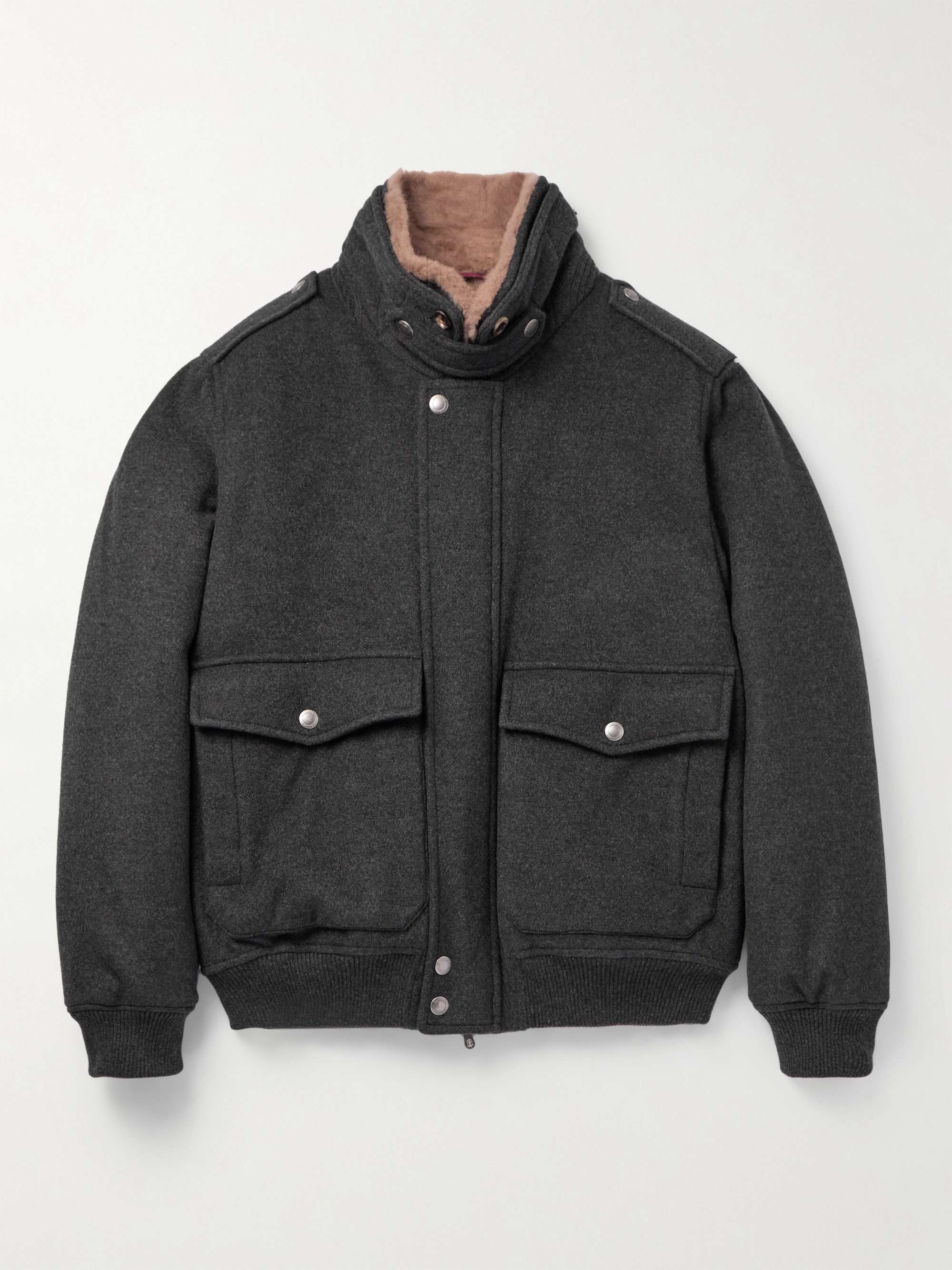 BRUNELLO CUCINELLI Shearling-Trimmed Cashmere Bomber Jacket for Men ...