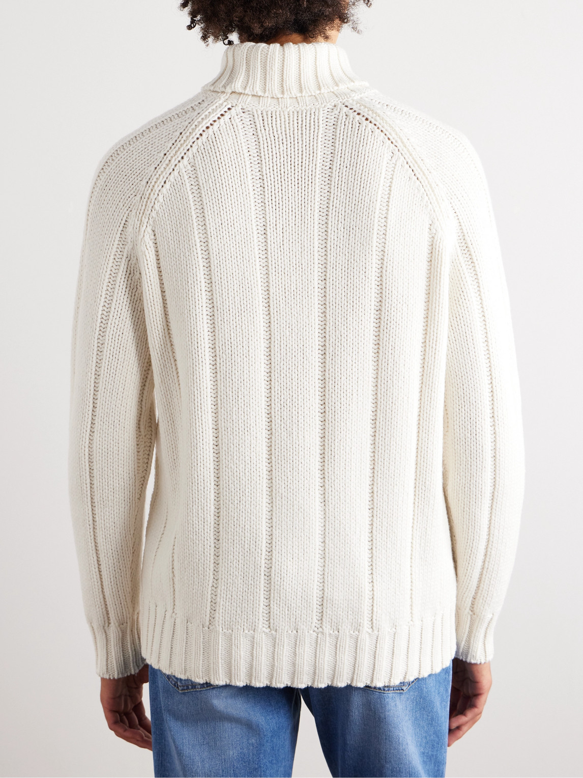 Shop Brunello Cucinelli Ribbed Cashmere Rollneck Sweater In White