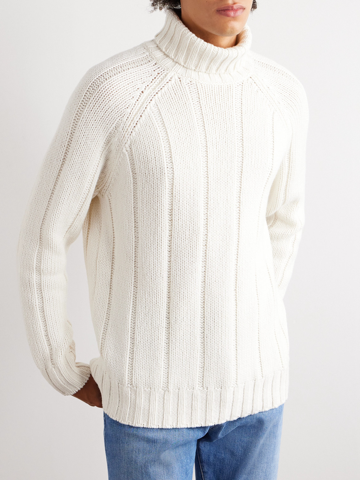 Shop Brunello Cucinelli Ribbed Cashmere Rollneck Sweater In White