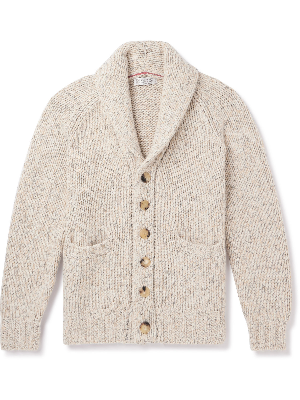 Brunello Cucinelli Shawl-collar Wool, Cashmere And Silk-blend Cardigan In Neutrals