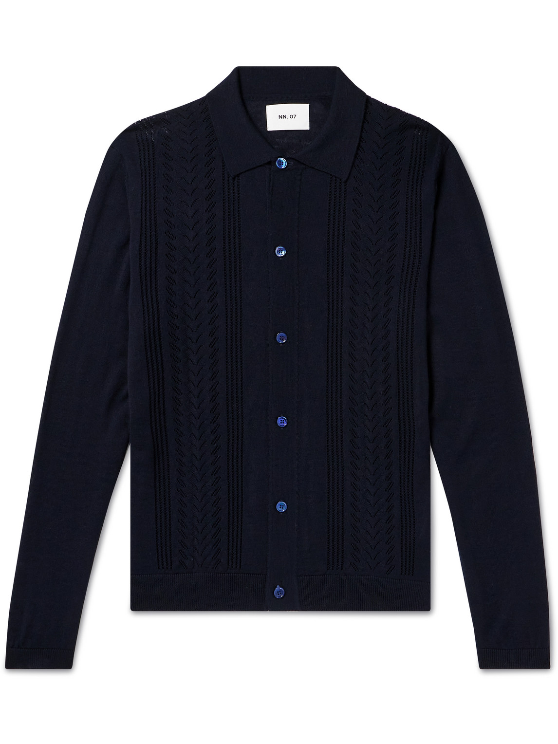 Nn07 Thor 6539 Pointelle-knit Wool-blend Cardigan In Blue