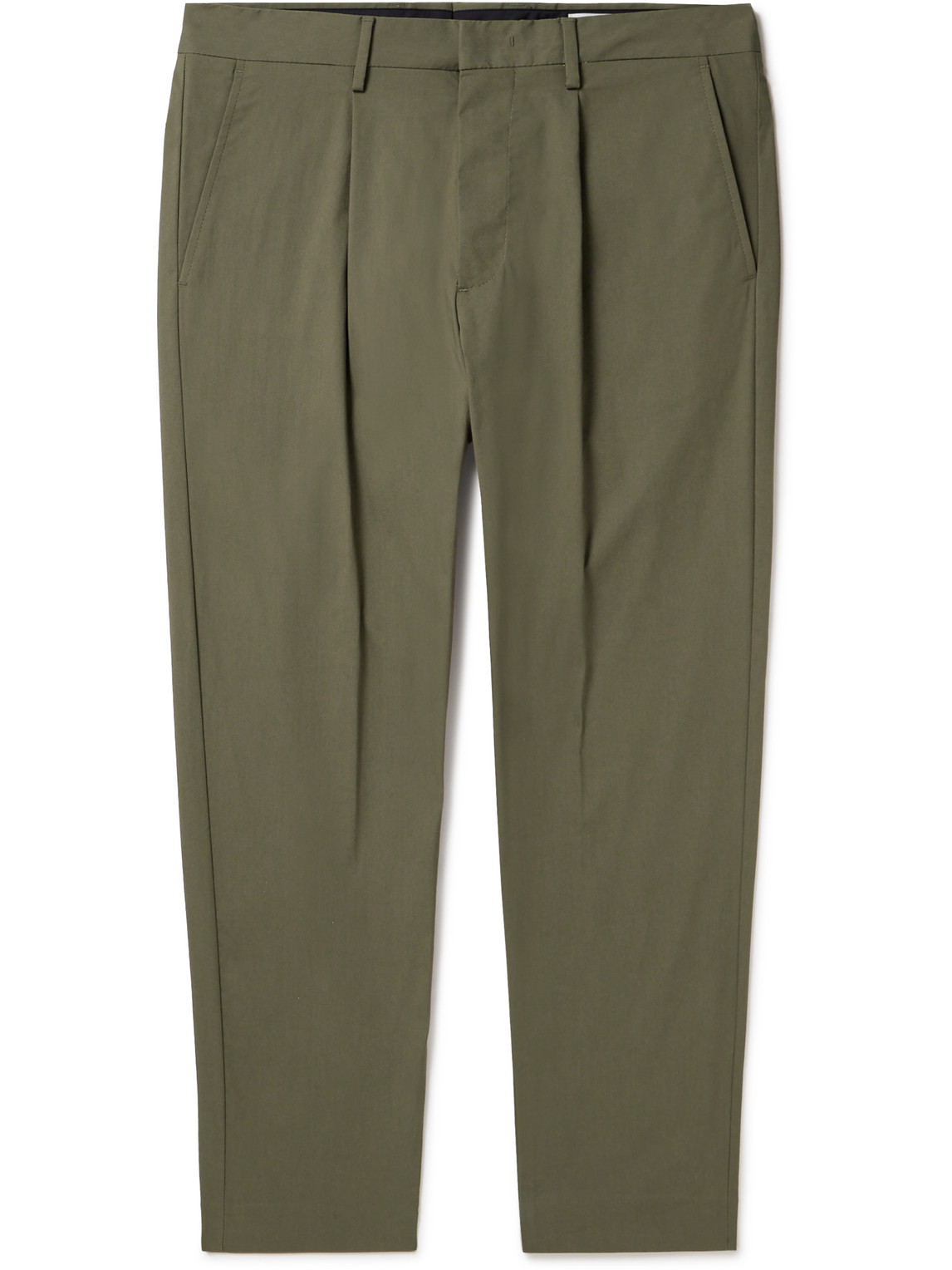 Nn07 Bill 1680 Tapered Cropped Pleated Cotton-blend Trousers In Green