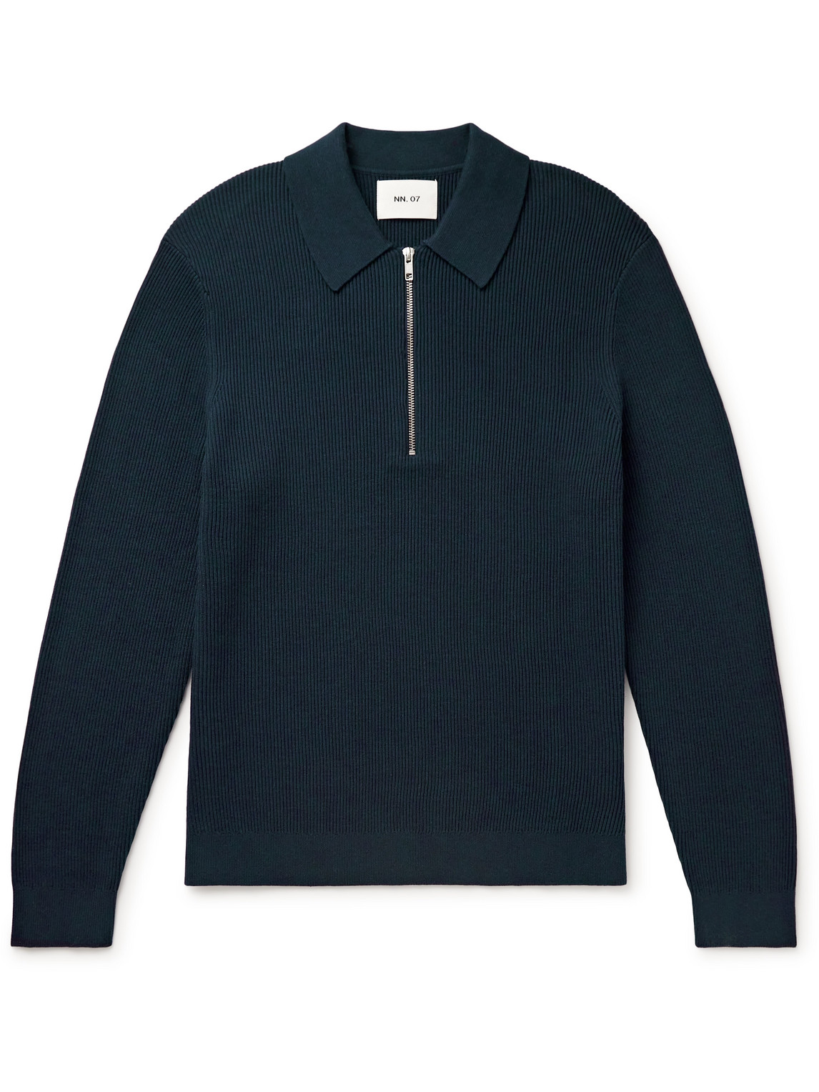 Nn07 Hansie 6600 Slim-fit Ribbed Organic Cotton Half-zip Sweater In Blue