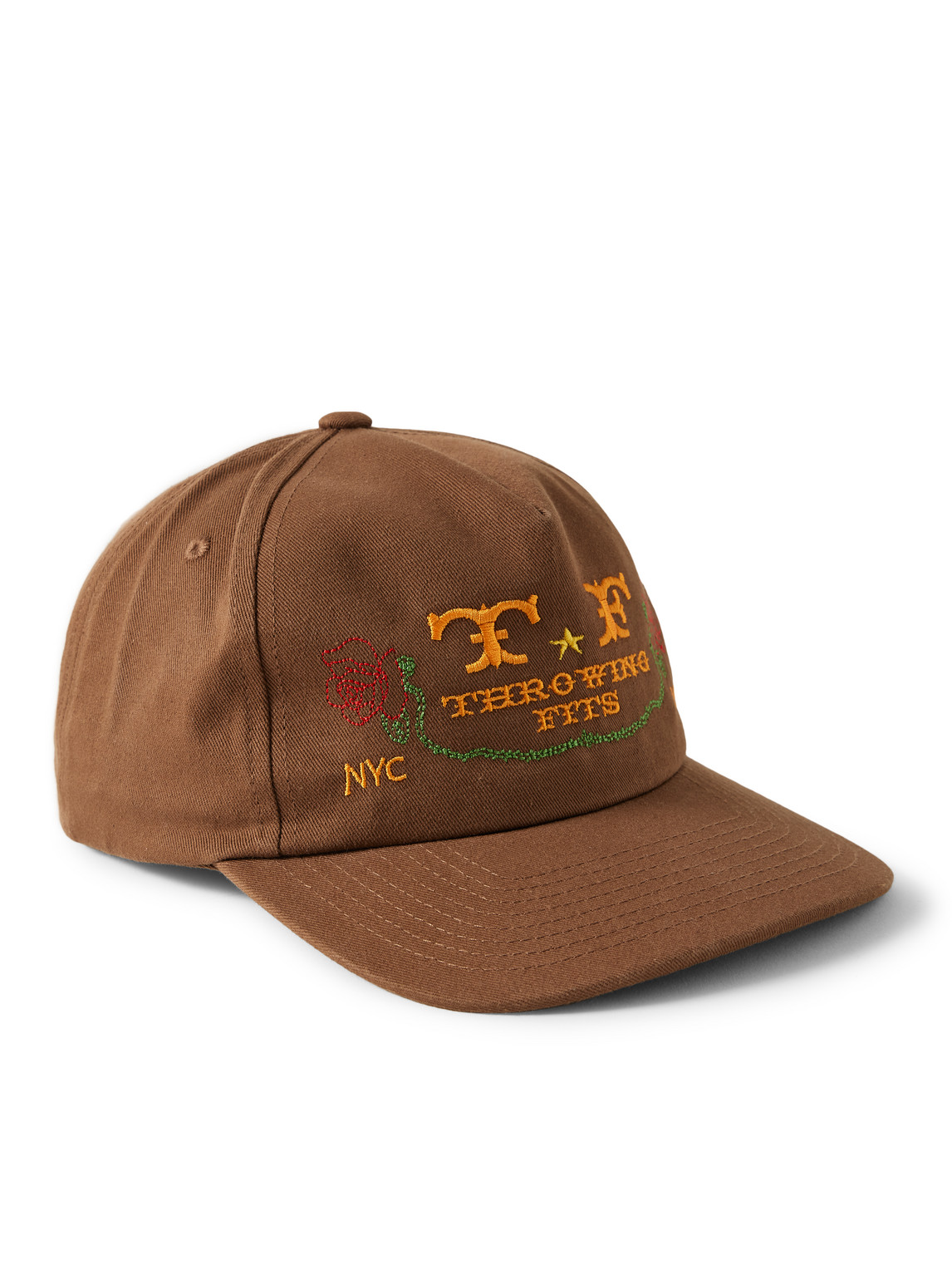 Small Talk Throwing Fits Logo-embroidered Cotton-twill Baseball Cap In Brown