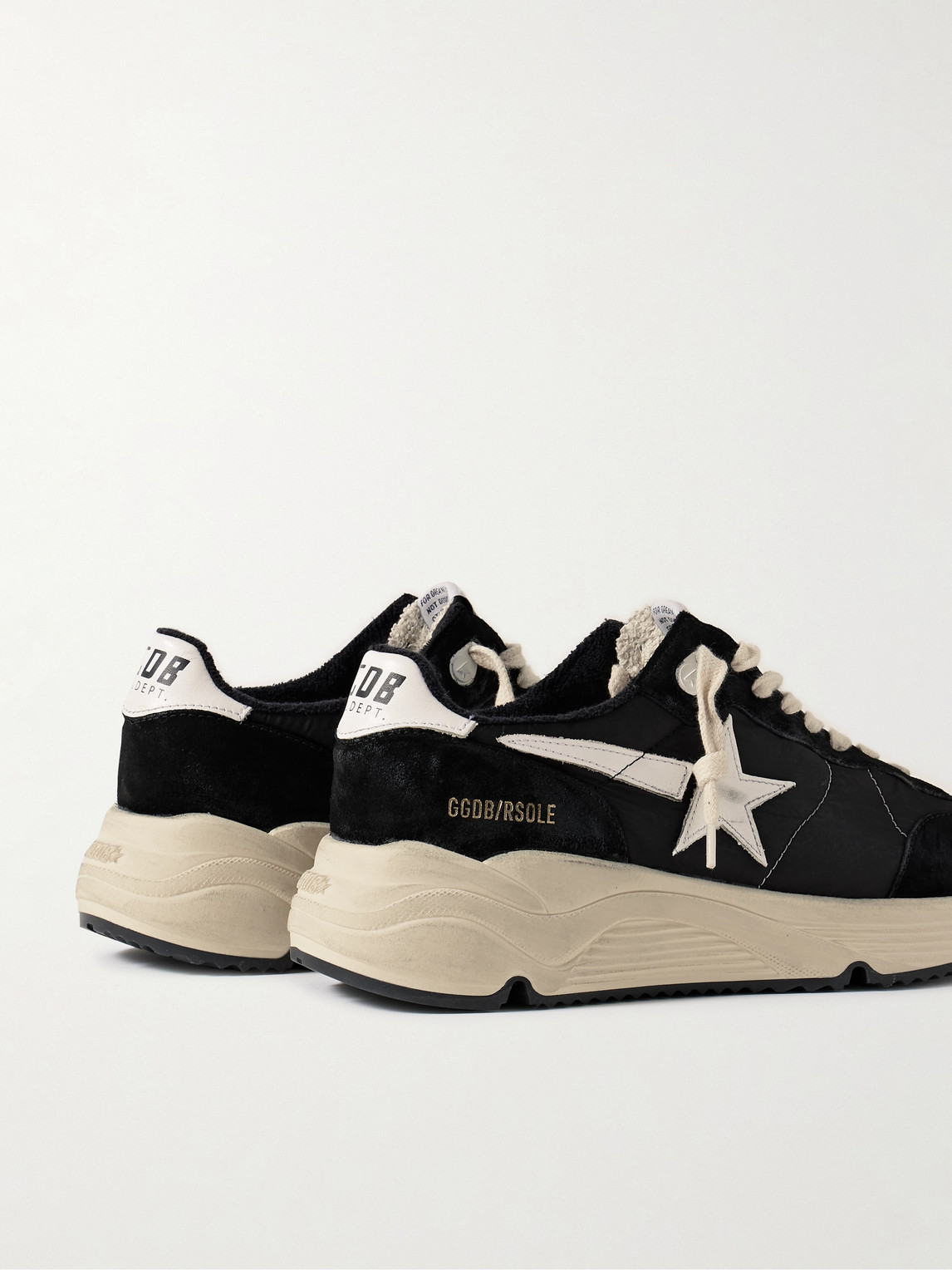 Shop Golden Goose Running Sole Distressed Leather, Shell And Suede Sneakers In Black