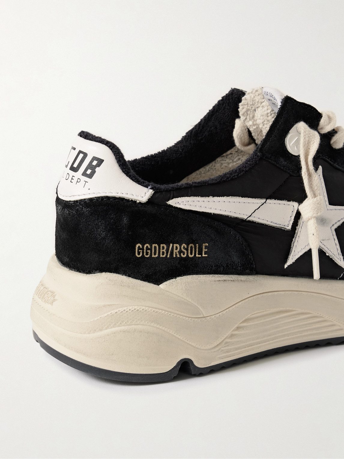 Shop Golden Goose Running Sole Distressed Leather, Shell And Suede Sneakers In Black