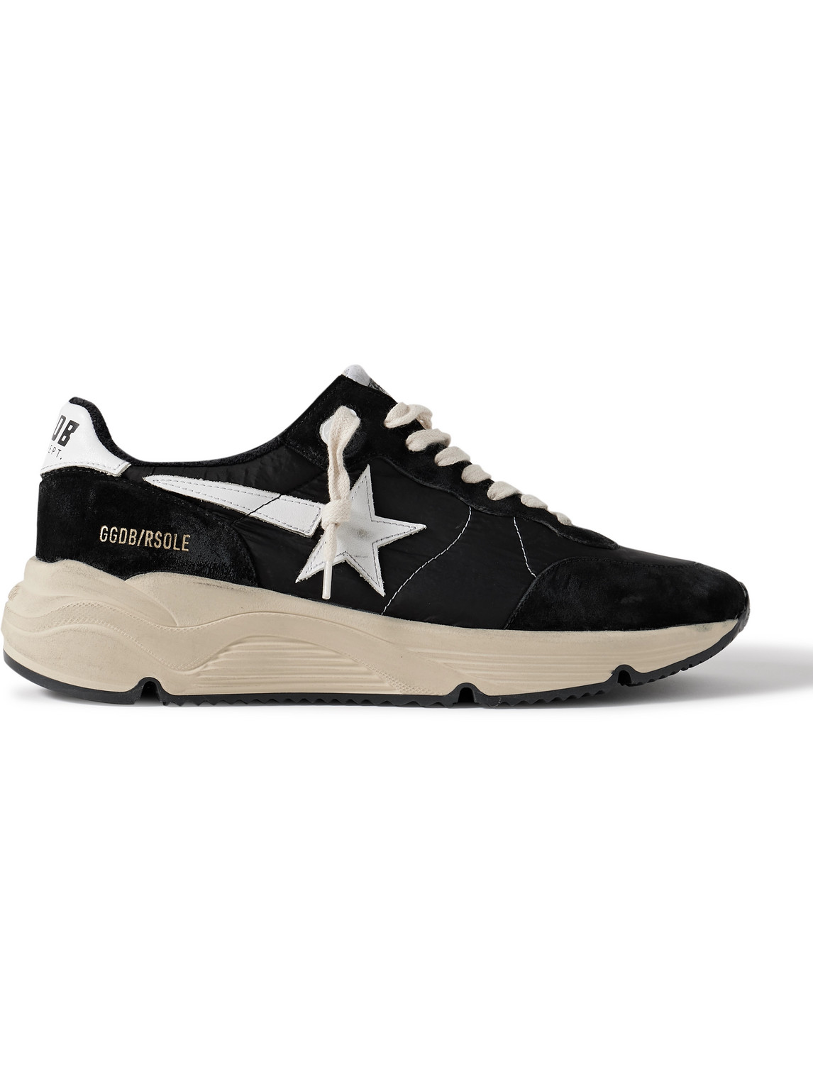 Shop Golden Goose Running Sole Distressed Leather, Shell And Suede Sneakers In Black