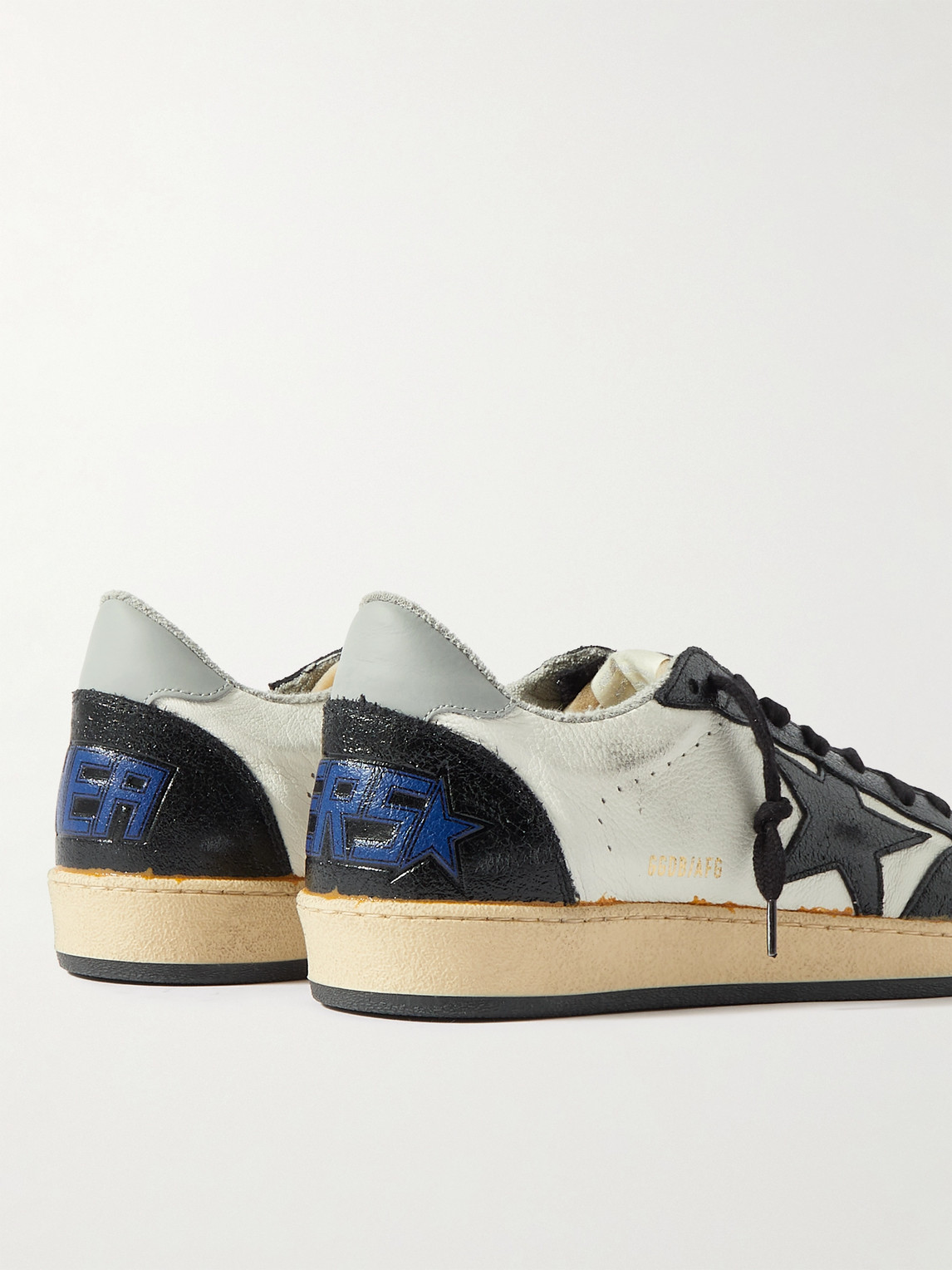 Shop Golden Goose Ball Star Distressed Leather And Shell Sneakers In Black