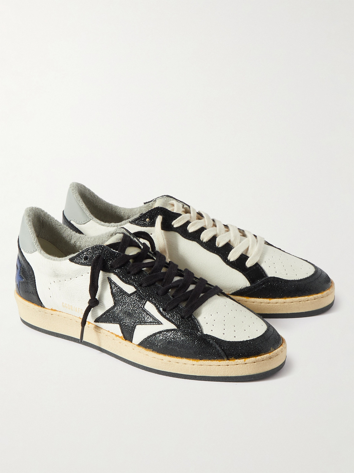 Shop Golden Goose Ball Star Distressed Leather And Shell Sneakers In Black