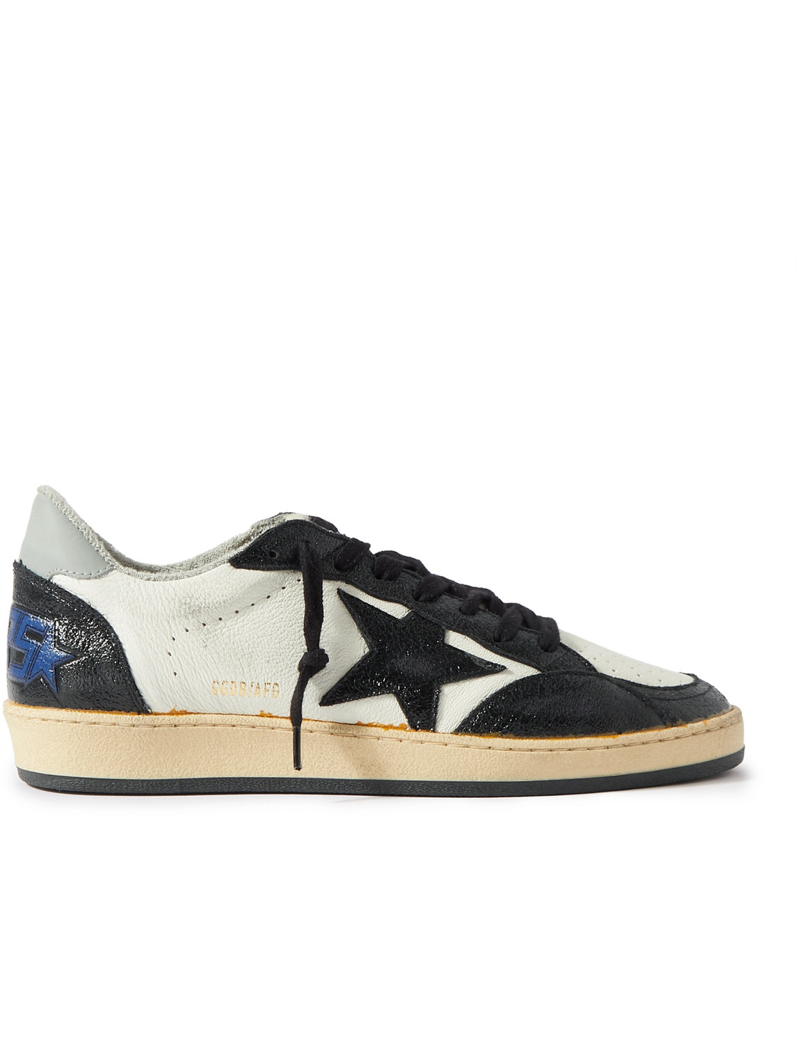 Shop Golden Goose Ball Star Distressed Leather And Shell Sneakers In Black