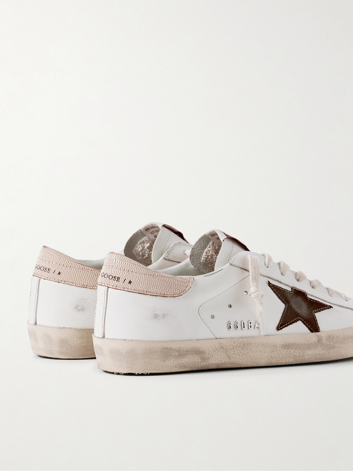 golden goose superstar distressed suede trimmed leather sneakers