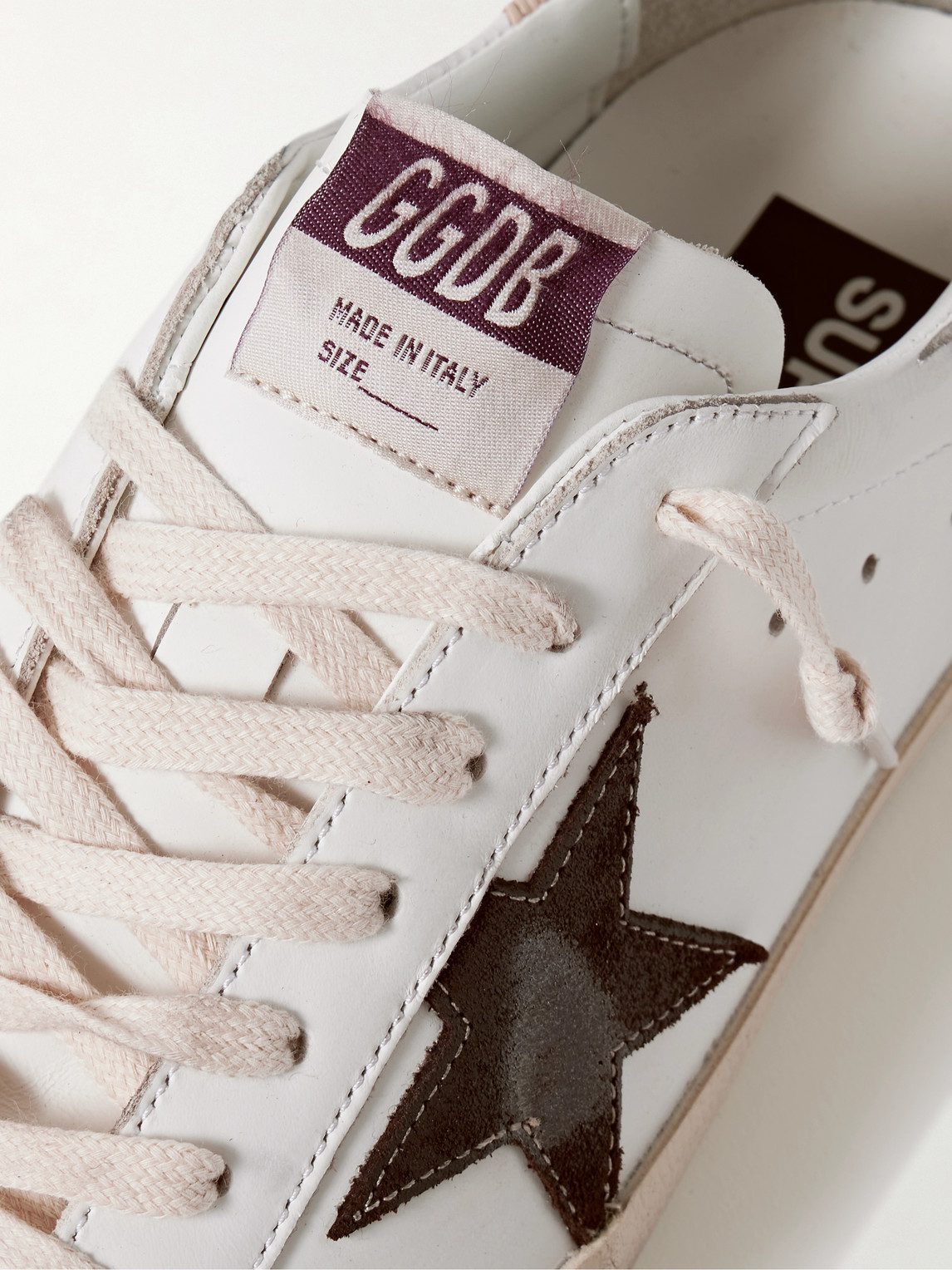 golden goose superstar distressed suede trimmed leather sneakers