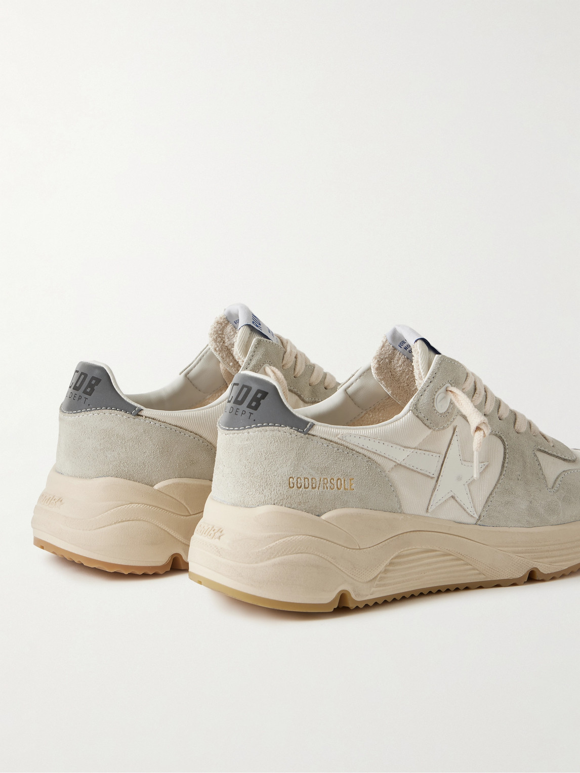 Golden Goose Running Sole Leather-trimmed Distressed Suede And Silk-faille Sneakers In Neutrals