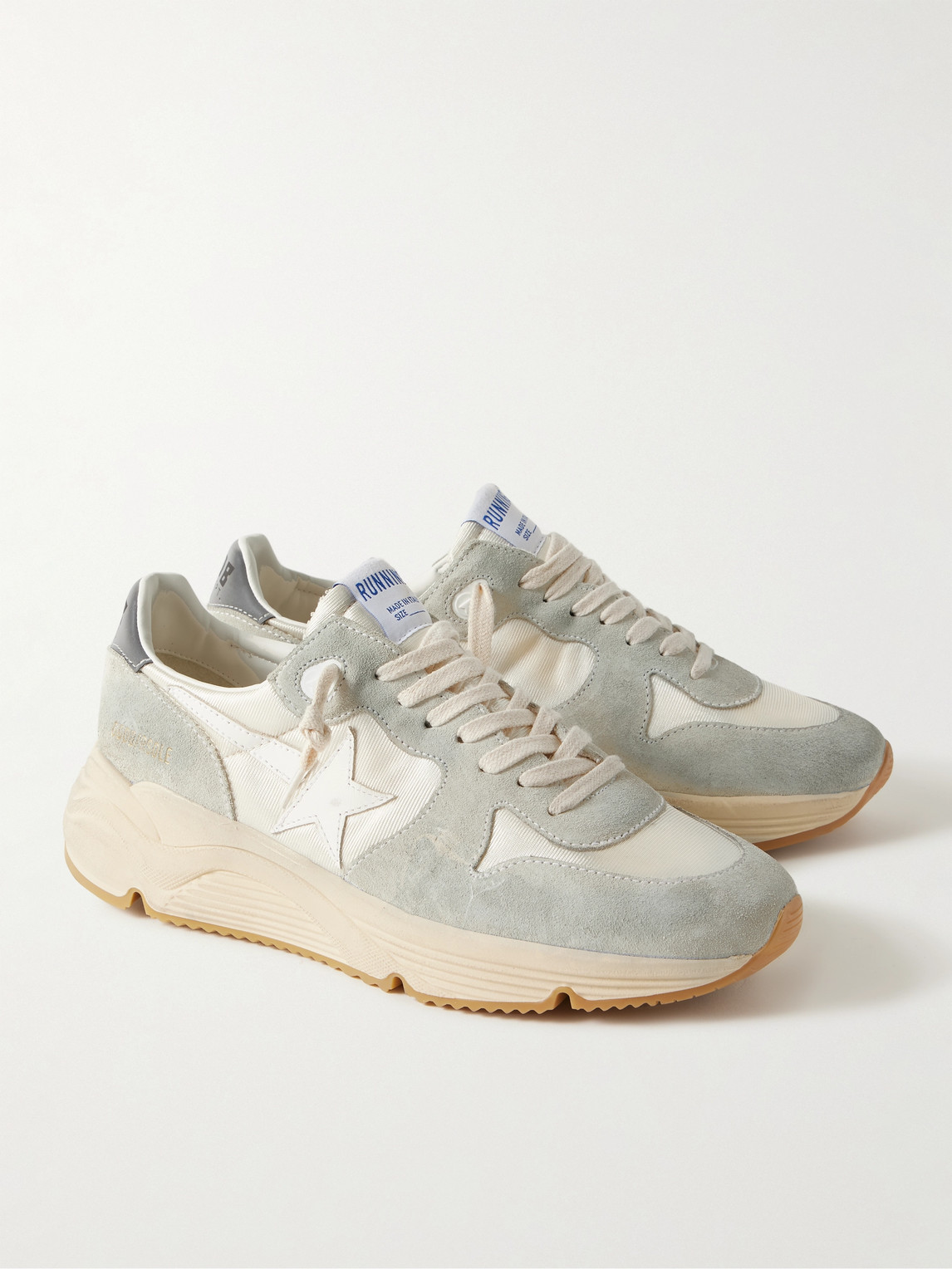 Golden Goose Running Sole Leather-trimmed Distressed Suede And Silk-faille Sneakers In Neutrals