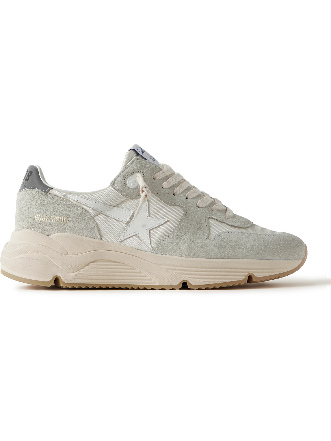 Golden Goose Running Sole Leather-trimmed Distressed Suede And Silk-faille Sneakers In Neutrals