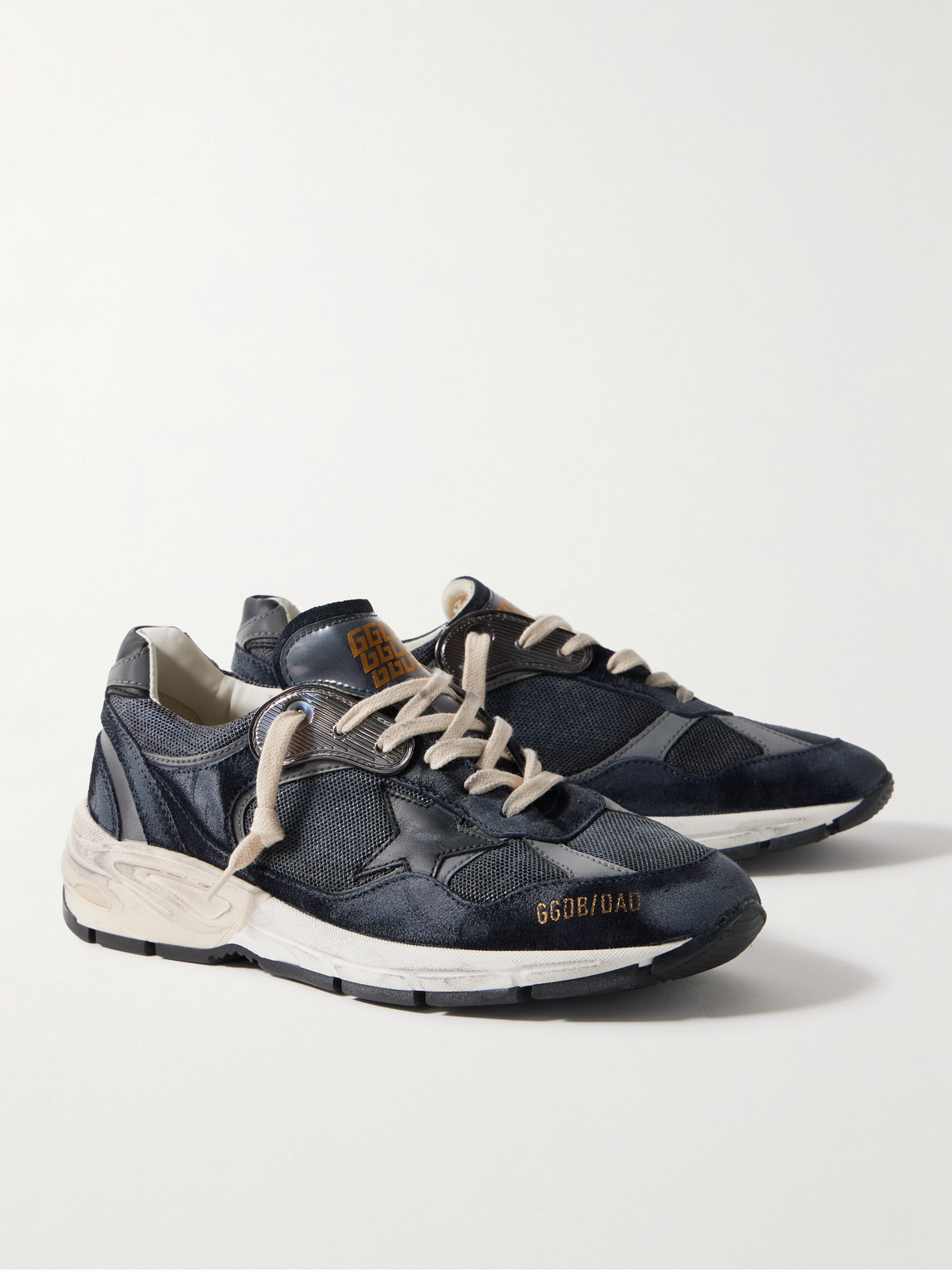Shop Golden Goose Running Dad Distressed Scuba And Leather-trimmed Mesh And Suede Sneakers In Blue