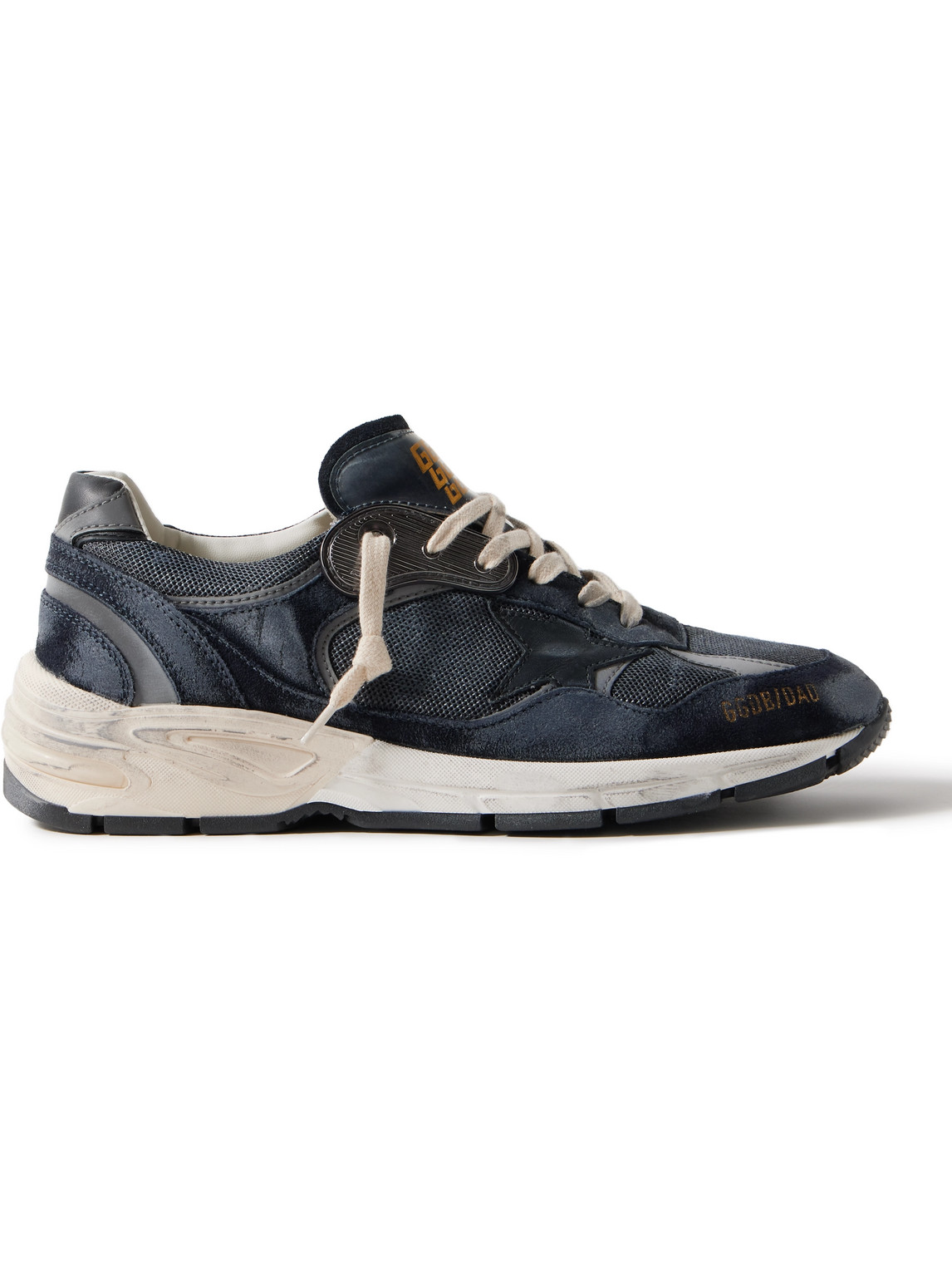 Shop Golden Goose Running Dad Distressed Scuba And Leather-trimmed Mesh And Suede Sneakers In Blue