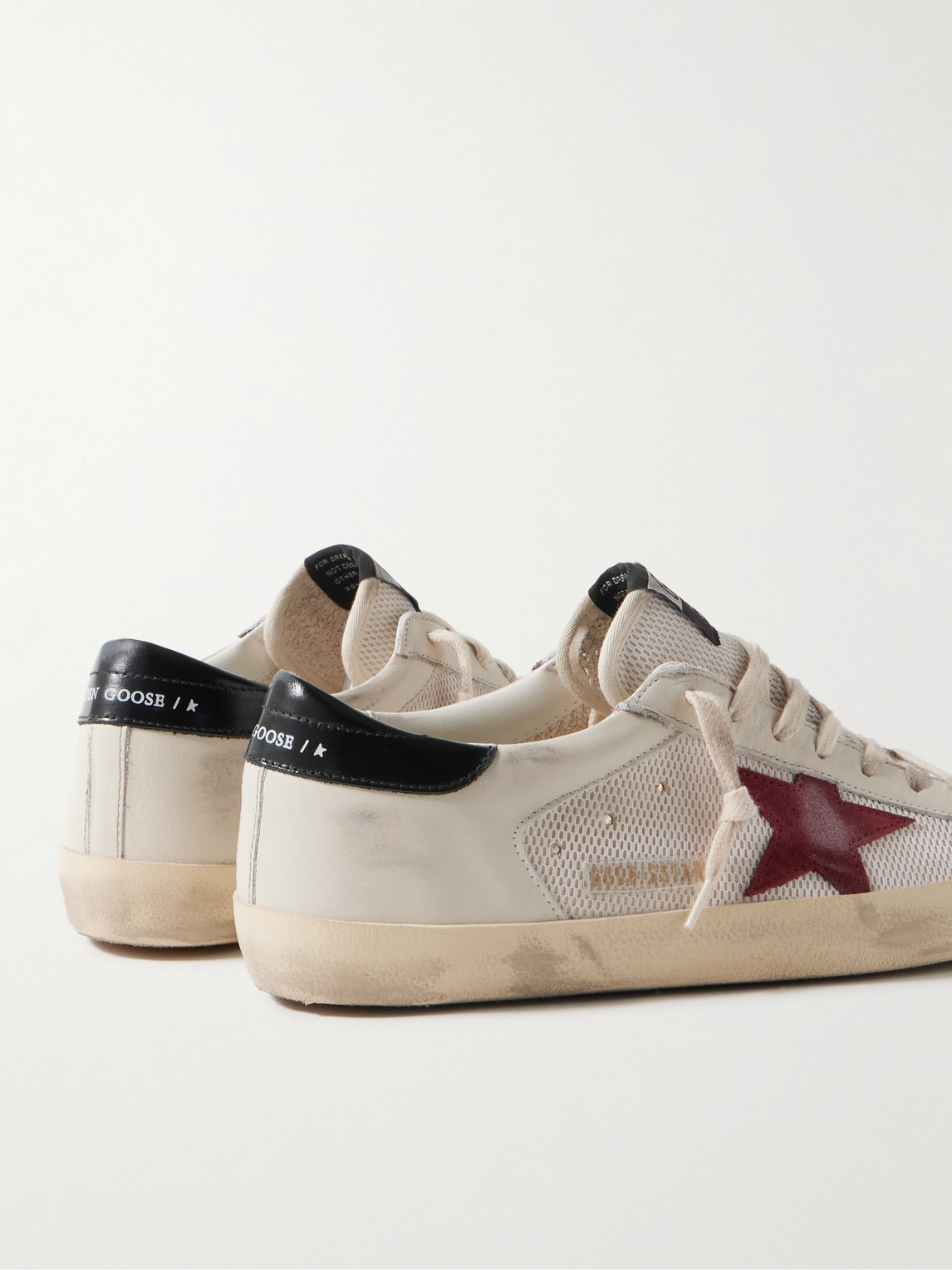 Shop Golden Goose Superstar Distressed Suede-trimmed Leather And Mesh Sneakers In Neutrals