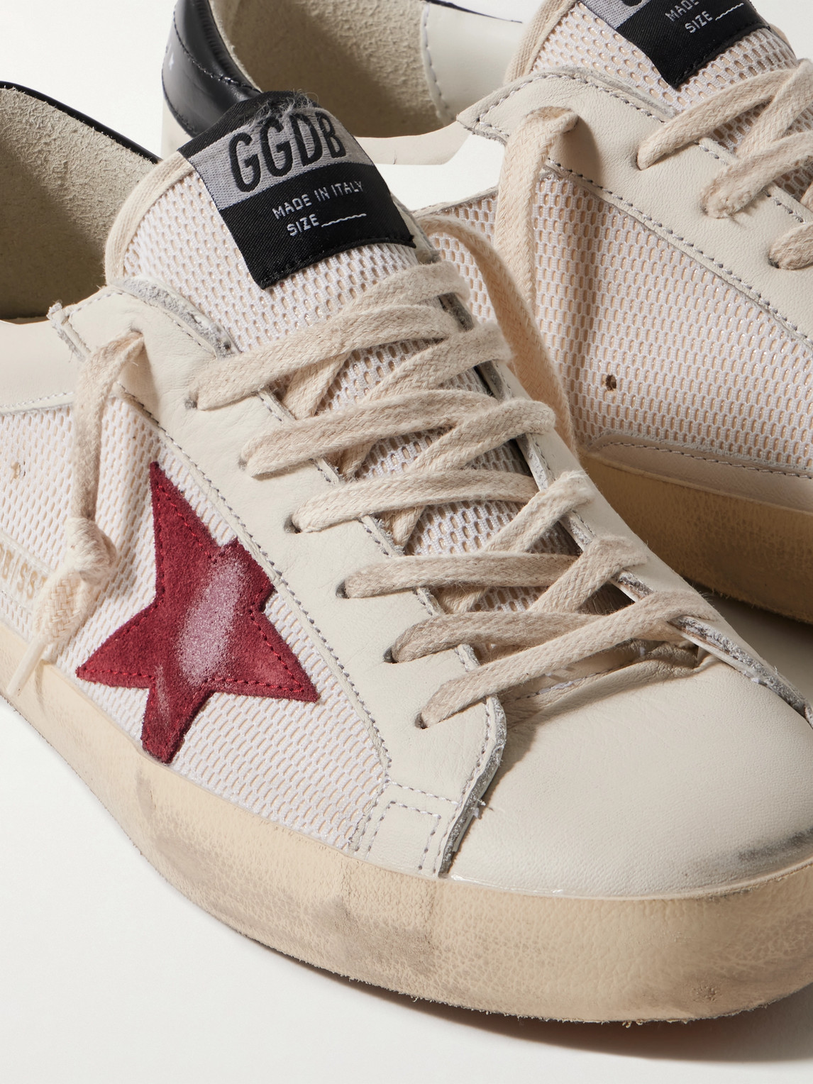 Shop Golden Goose Superstar Distressed Suede-trimmed Leather And Mesh Sneakers In Neutrals