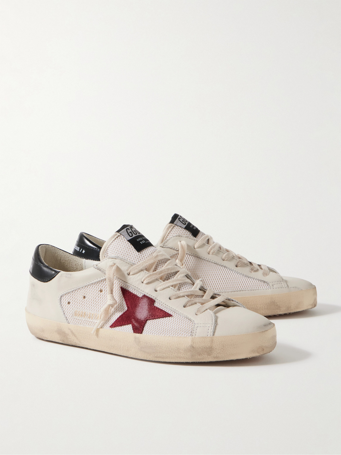Shop Golden Goose Superstar Distressed Suede-trimmed Leather And Mesh Sneakers In Neutrals